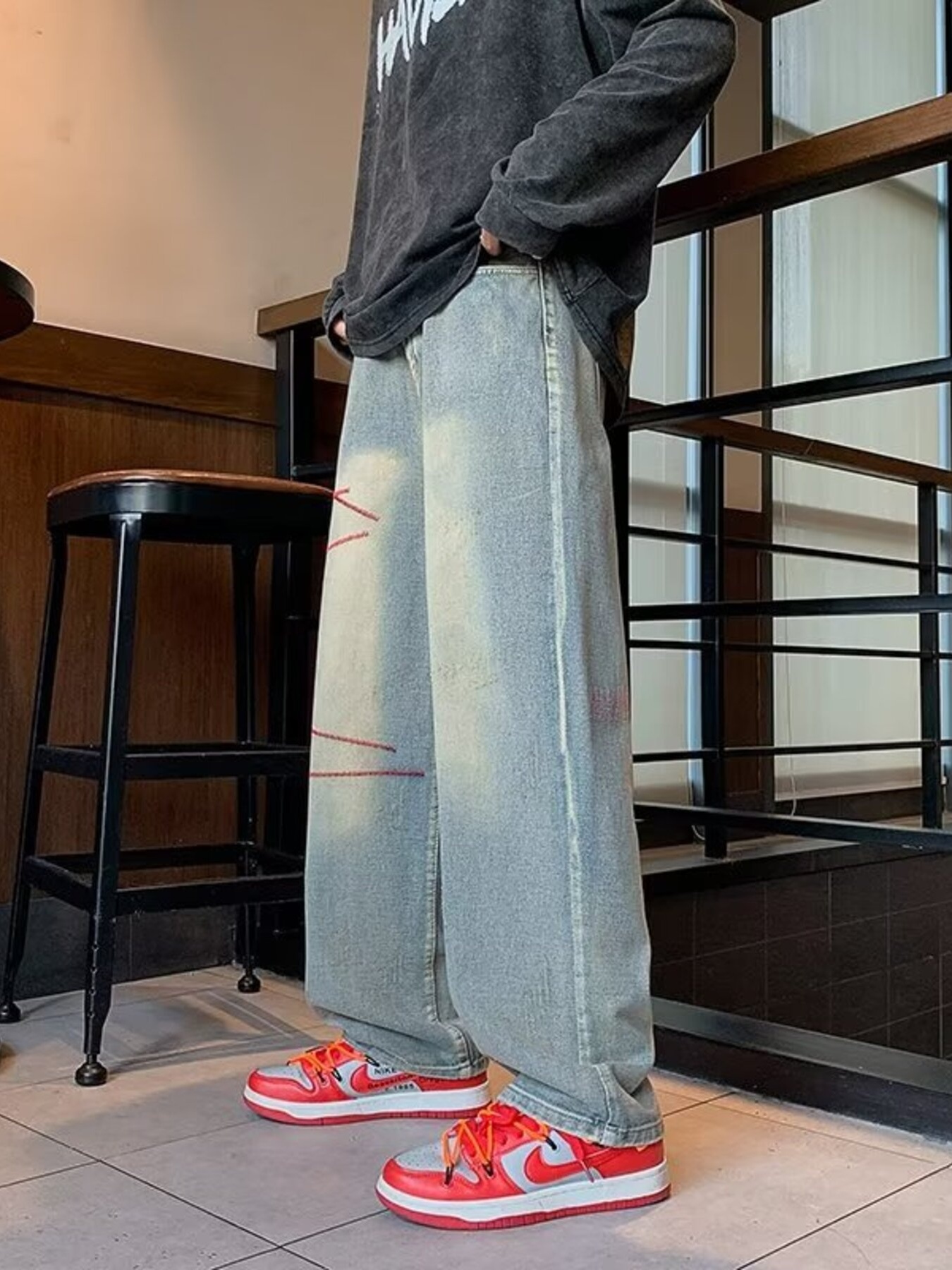 Men's Full Size Washed Wide Leg Jeans Plus Size