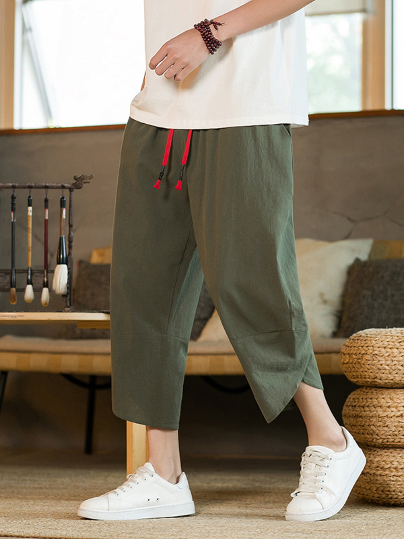 Men's Plus Size Drawstring Wide Leg Pants