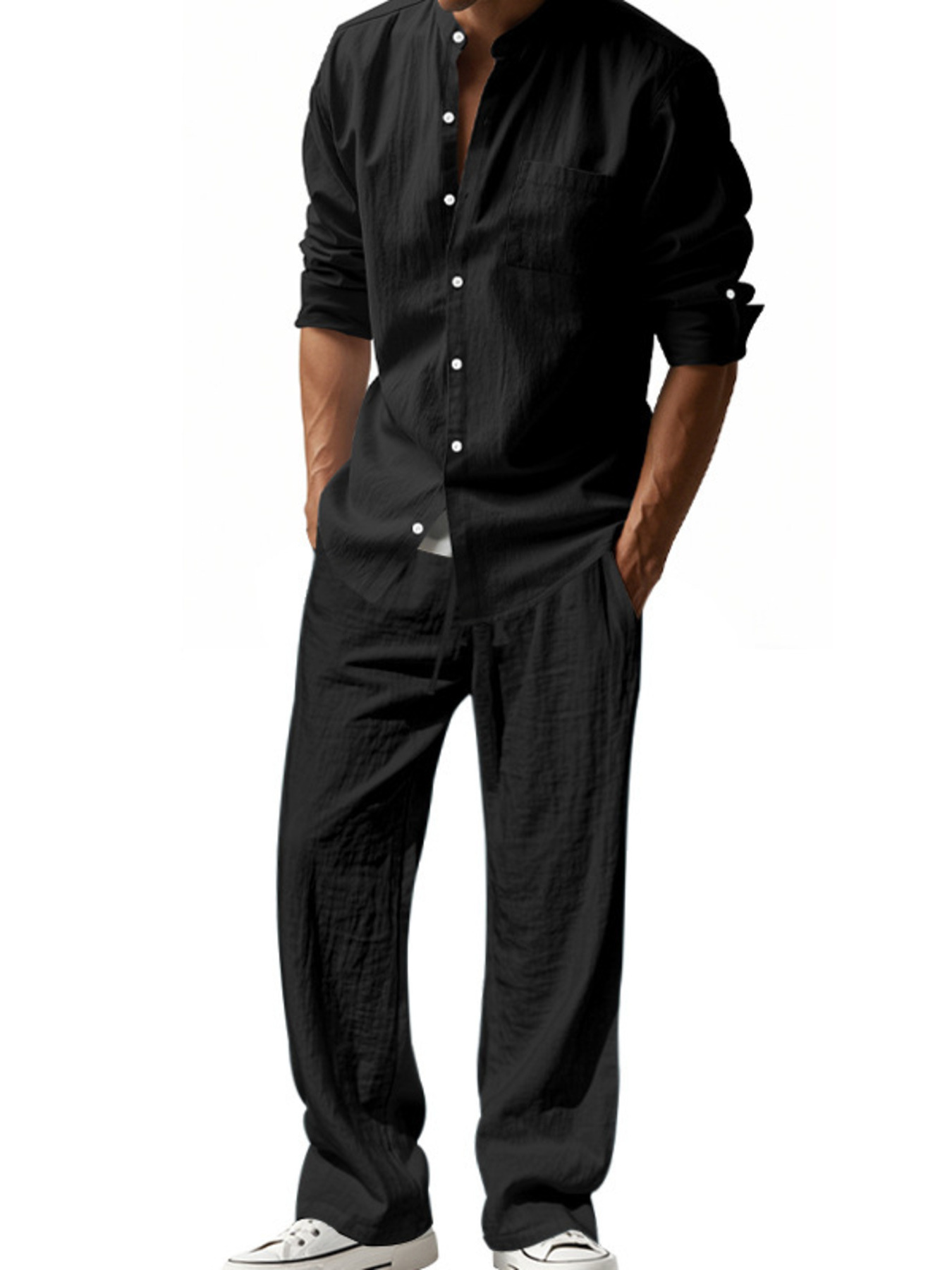 Men's Full Size Button Up Shirt and Pants Set Plus Size