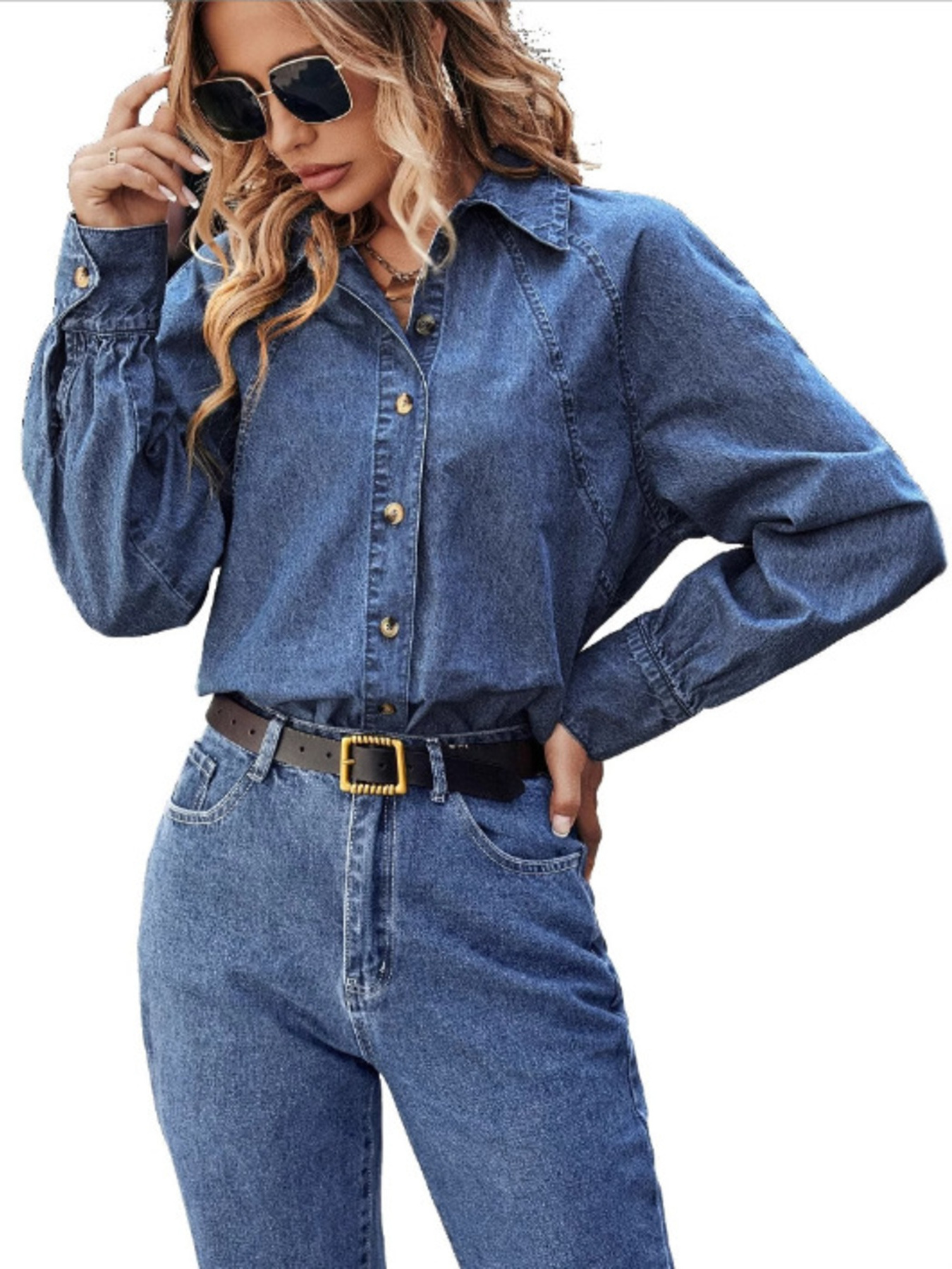 Button Up Long Sleeve Denim Shirt