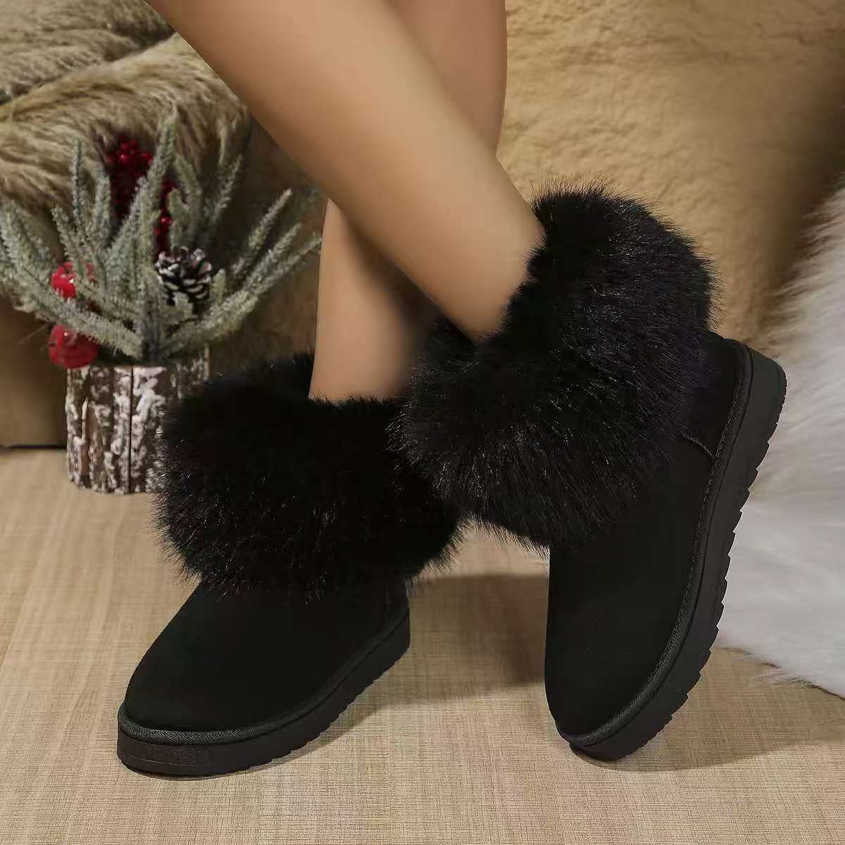 Fuzzy Trim Ankle Boots