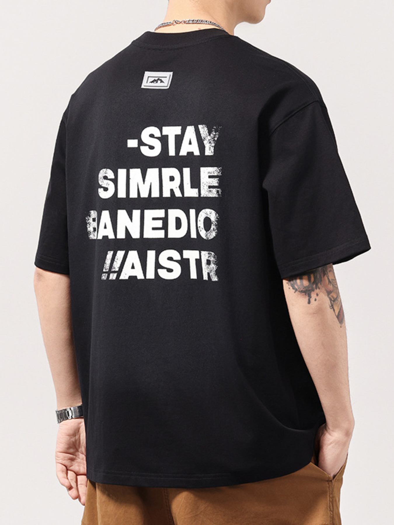 Men's Plus Size Letter Round Neck Short Sleeve T-Shirt