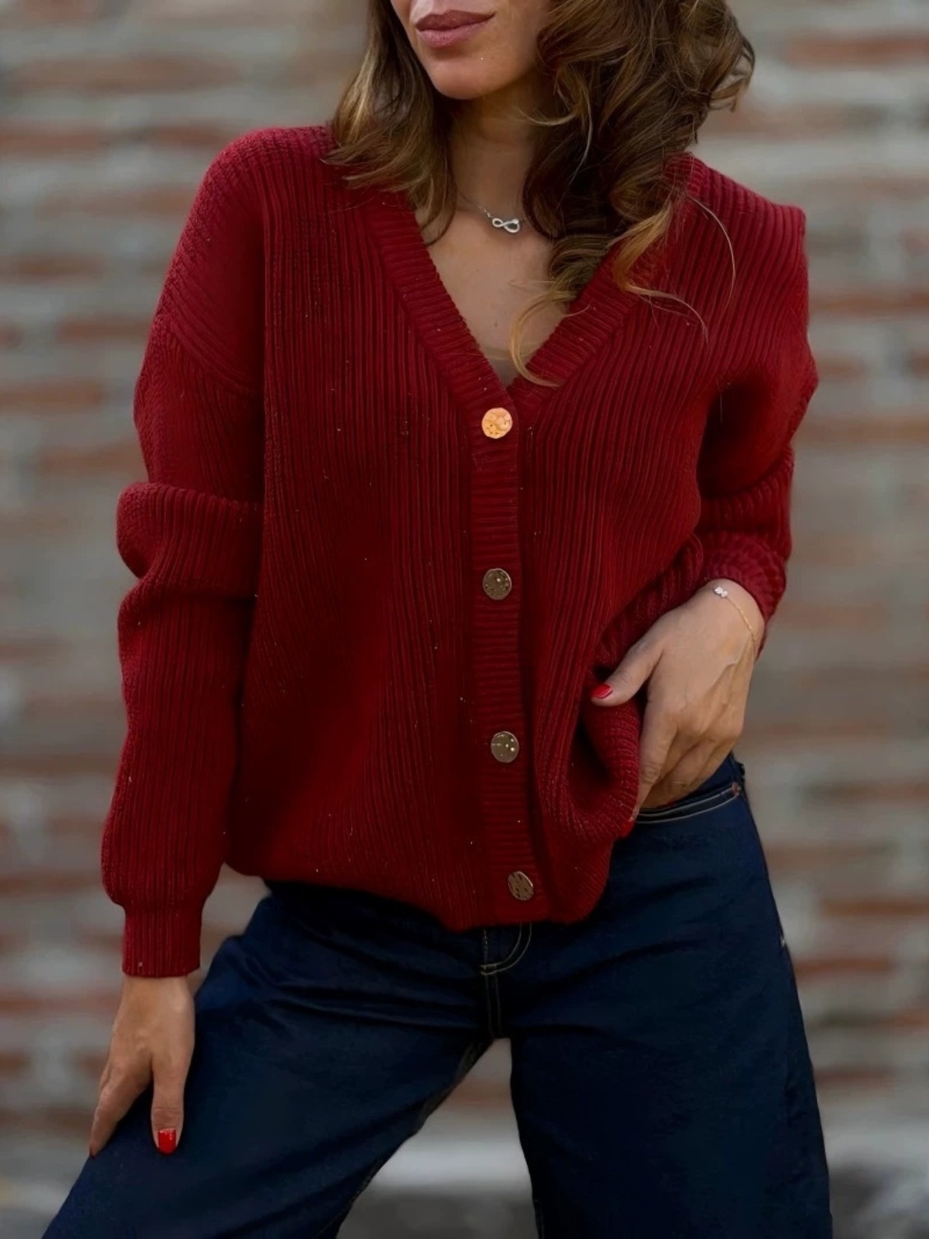 Full Size V-Neck Button-Up Knit Cardigan Plus Size view 6