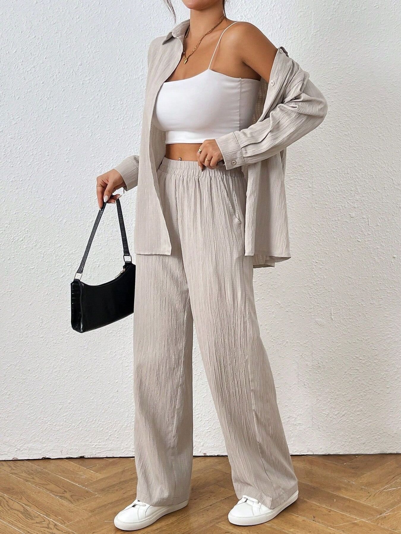 Button Up Long Sleeve Shirt and Pants Set