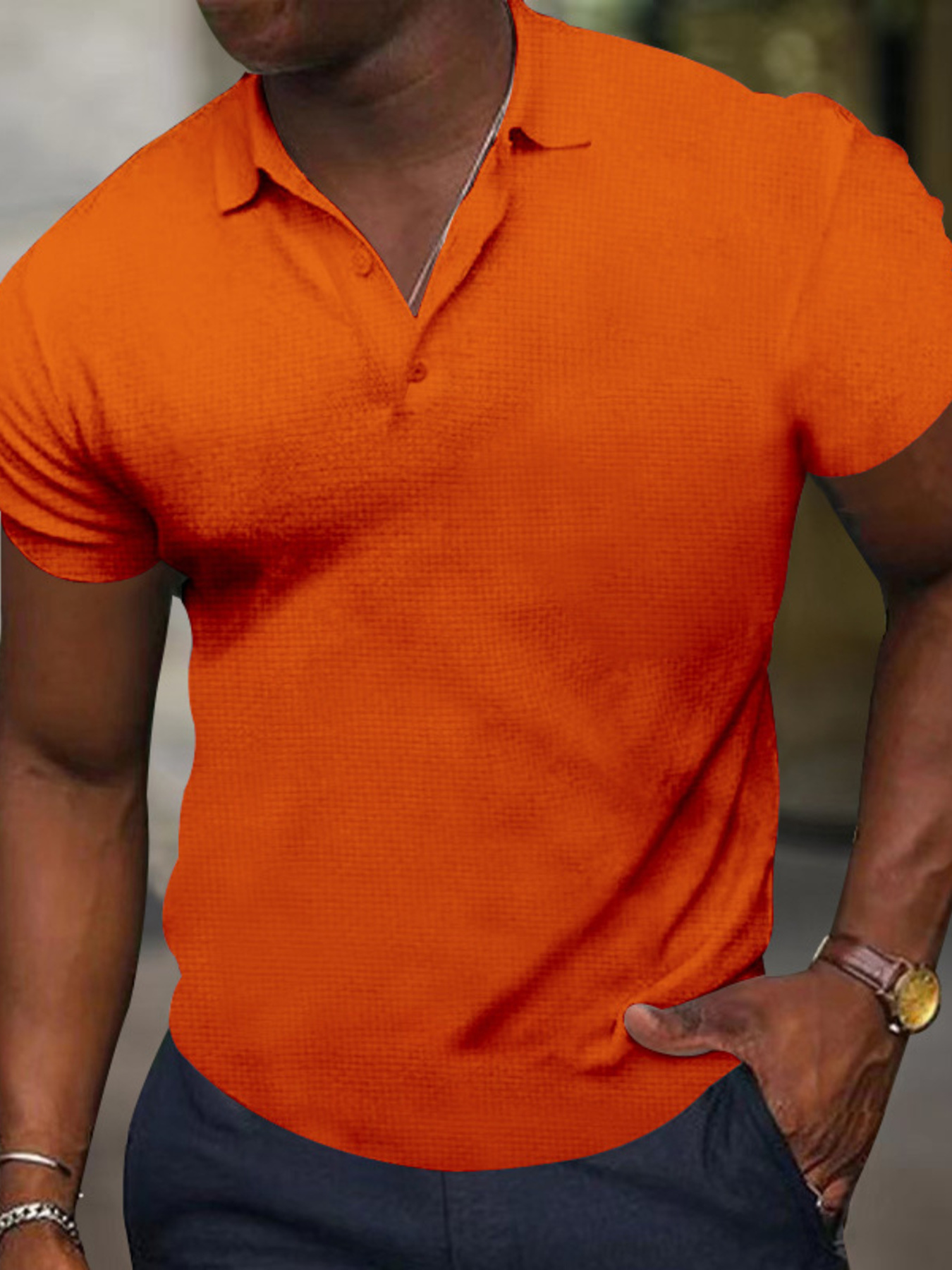 Men's Full Size Texture Short Sleeve Polo Plus Size
