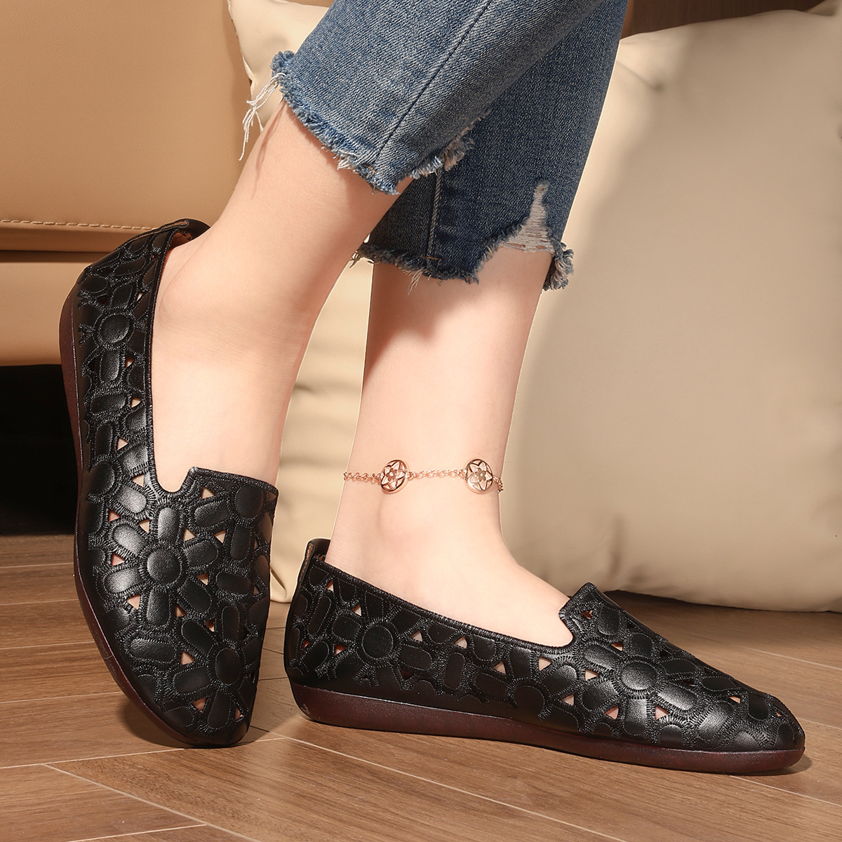 Cutout Round Toe Slip-Ons