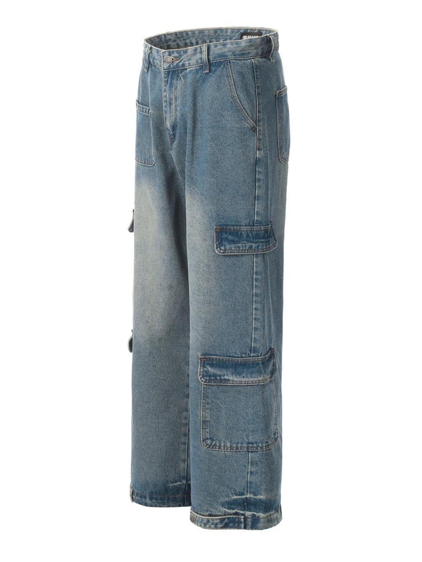 Men's Washed Multi-Pocket Cargo Jeans