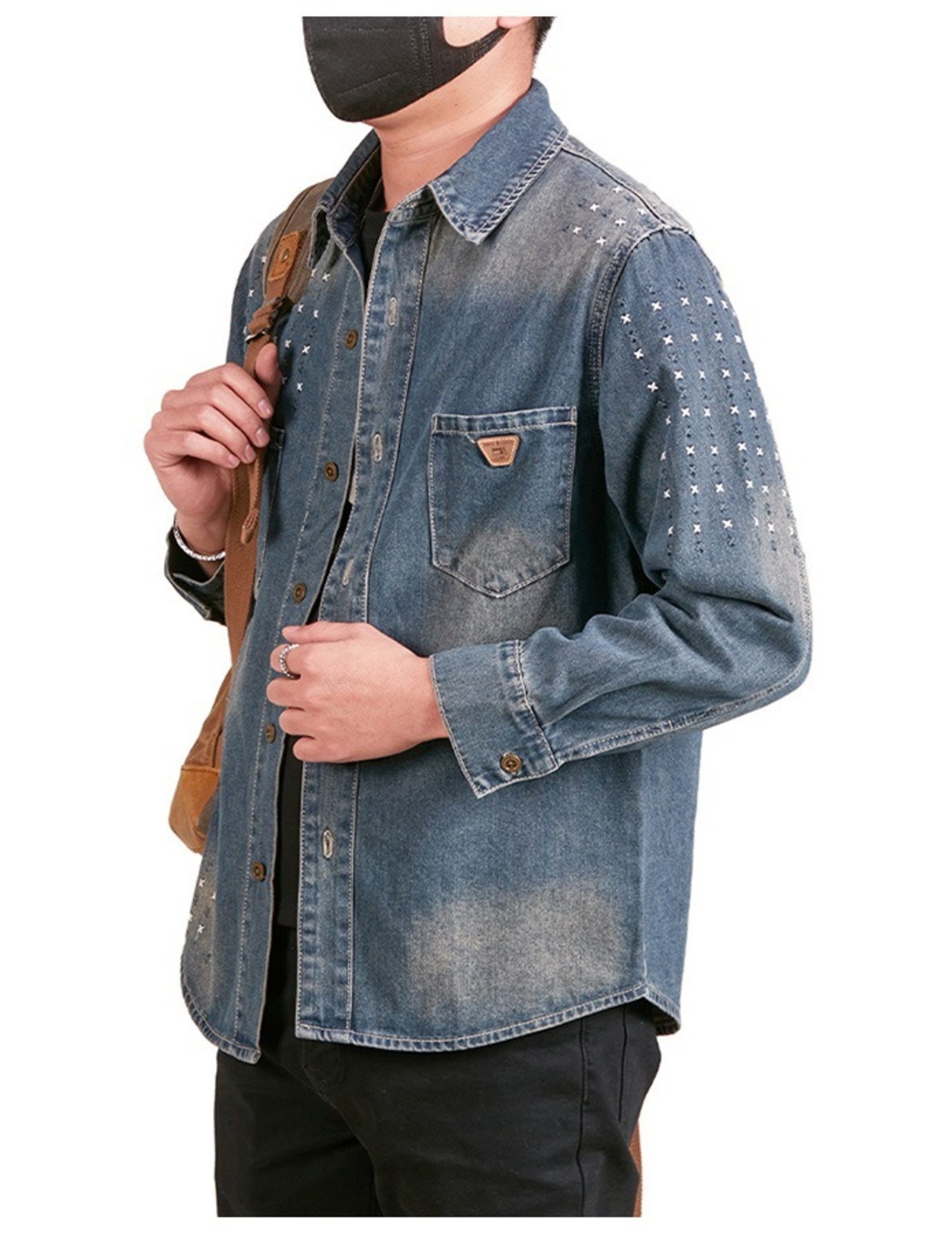 Men's Plus Size Button Up Long Sleeve Denim Shirt