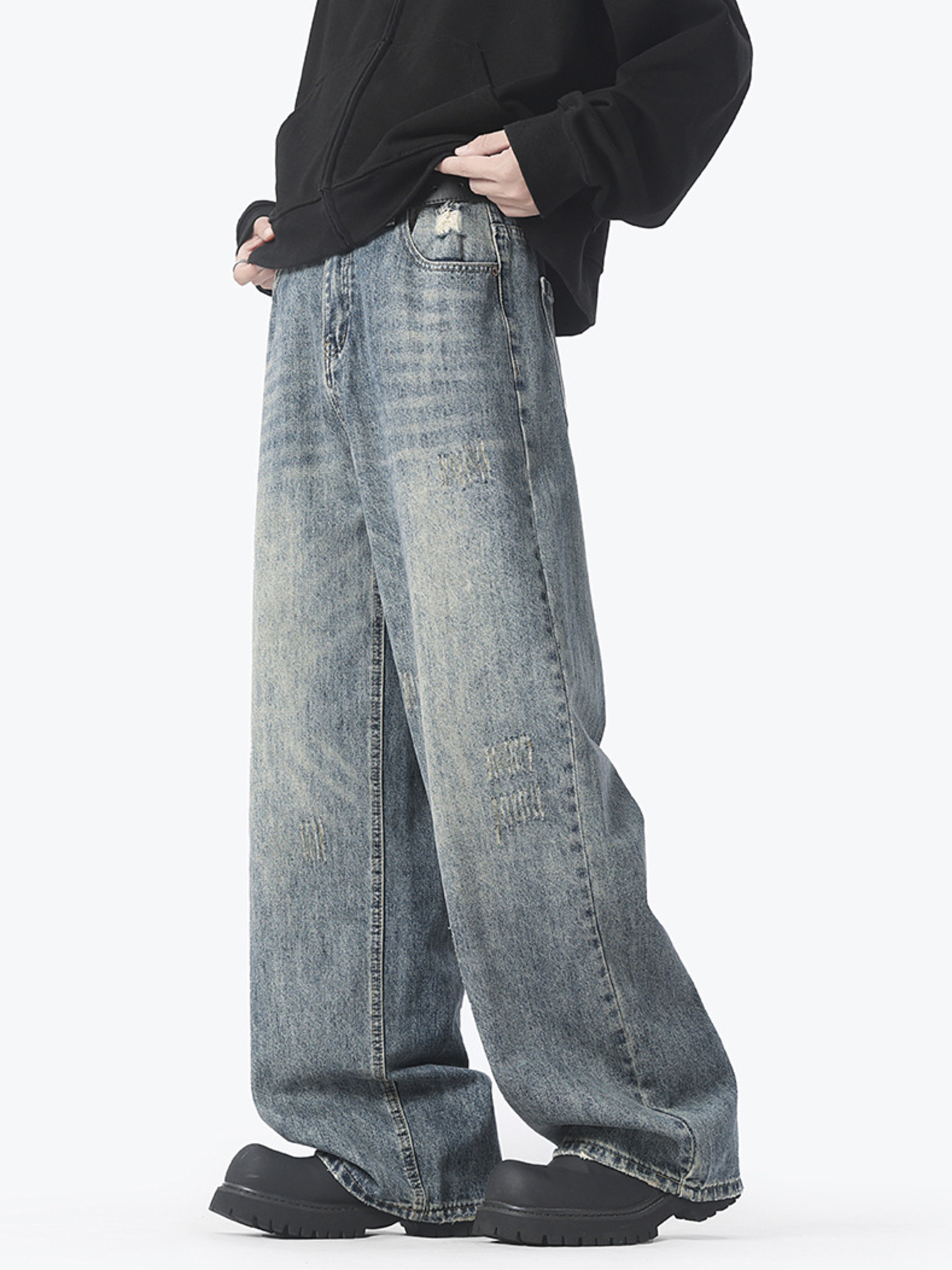 Men's Vintage Wash Wide Leg Jeans