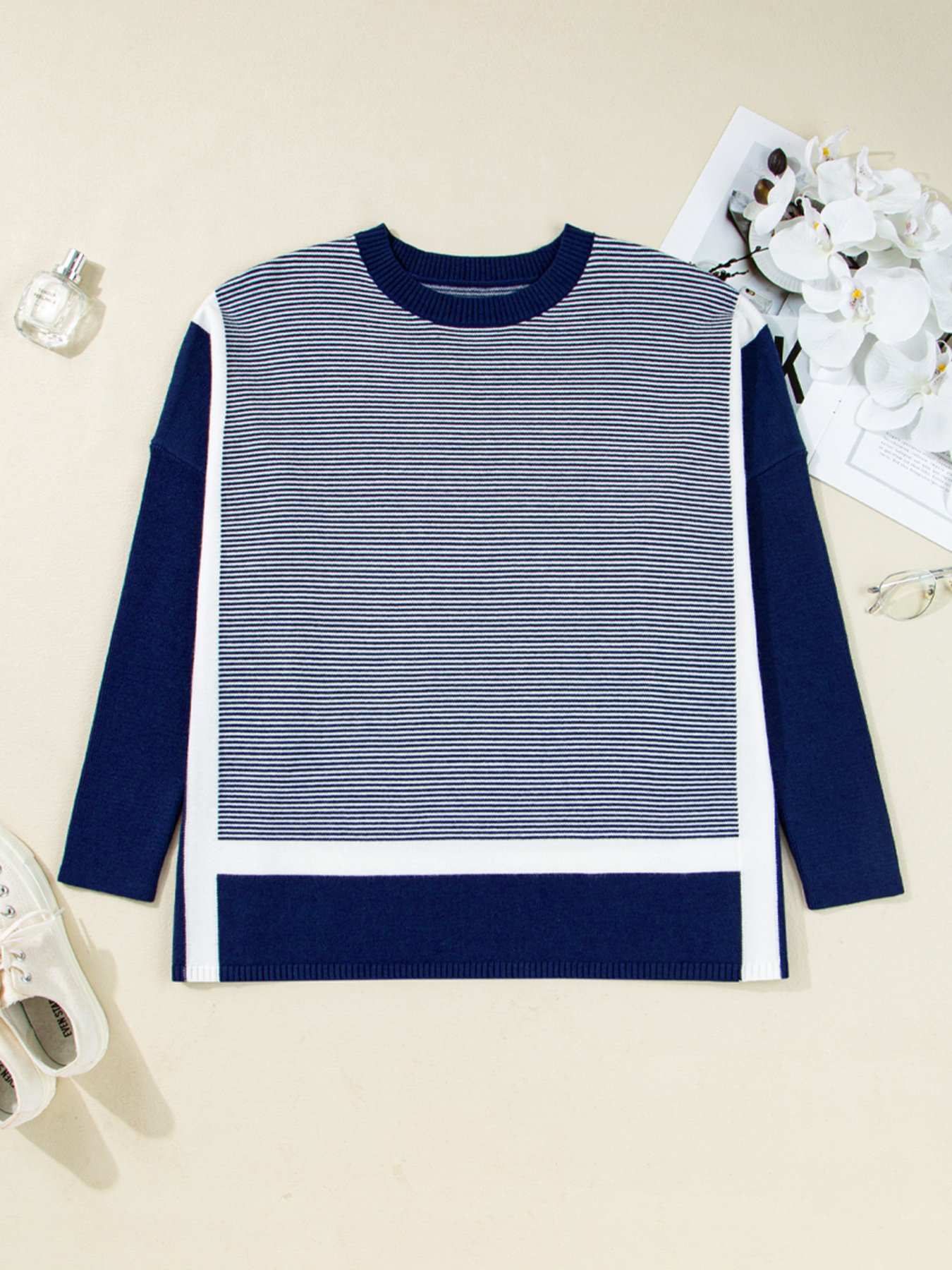 Stripe Dolman Oversize Tunic Sweater