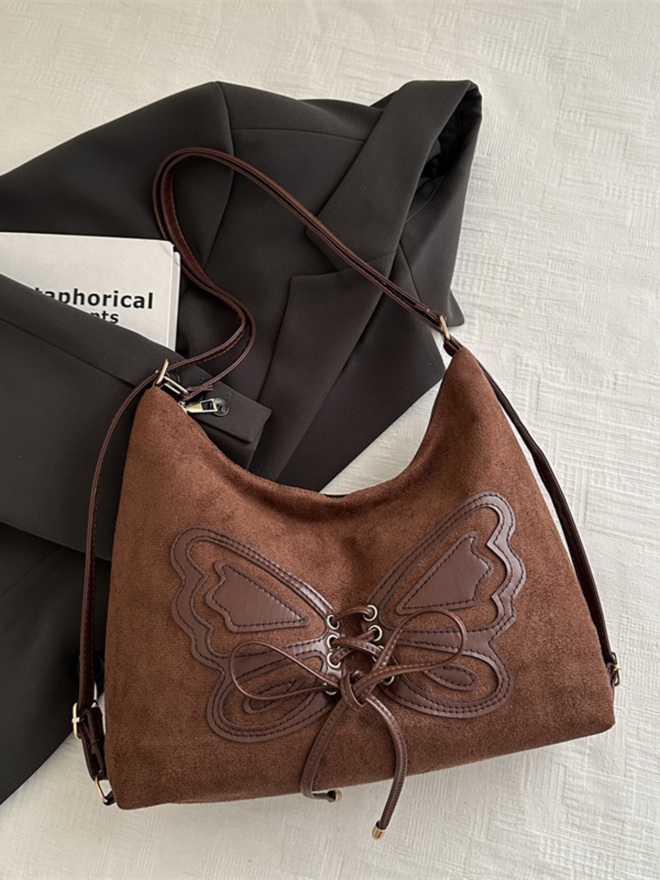 Butterfly Decor Lace-Up Shoulder Bag
