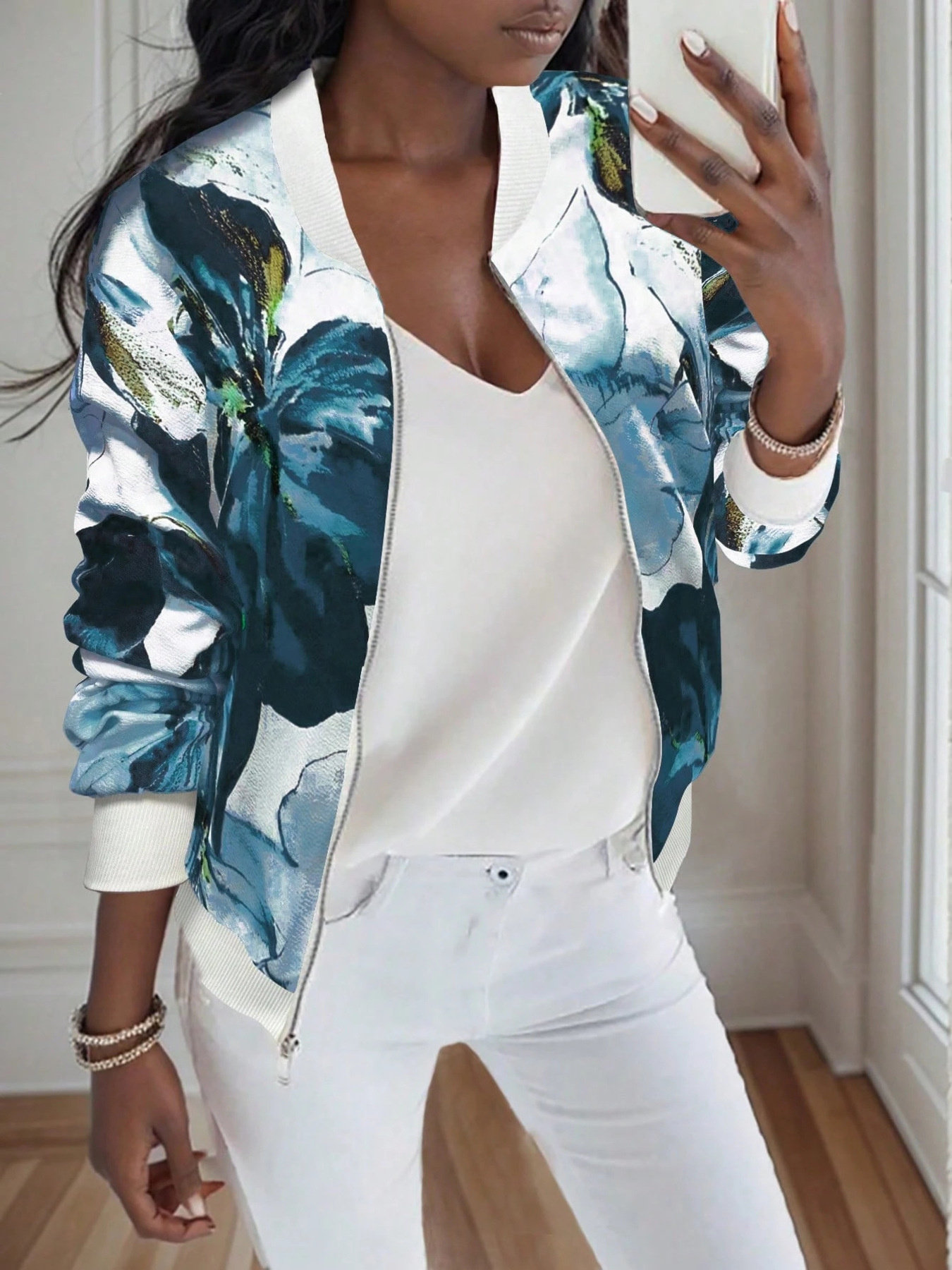Printed Zip Up Long Sleeve Jacket