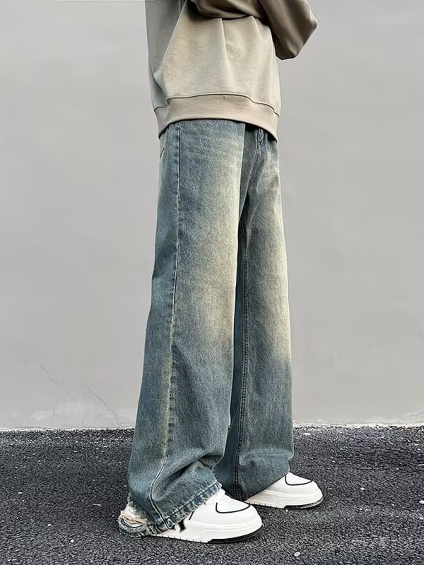 Men's Full Size Vintage Wash Wide Leg Jeans Plus Size