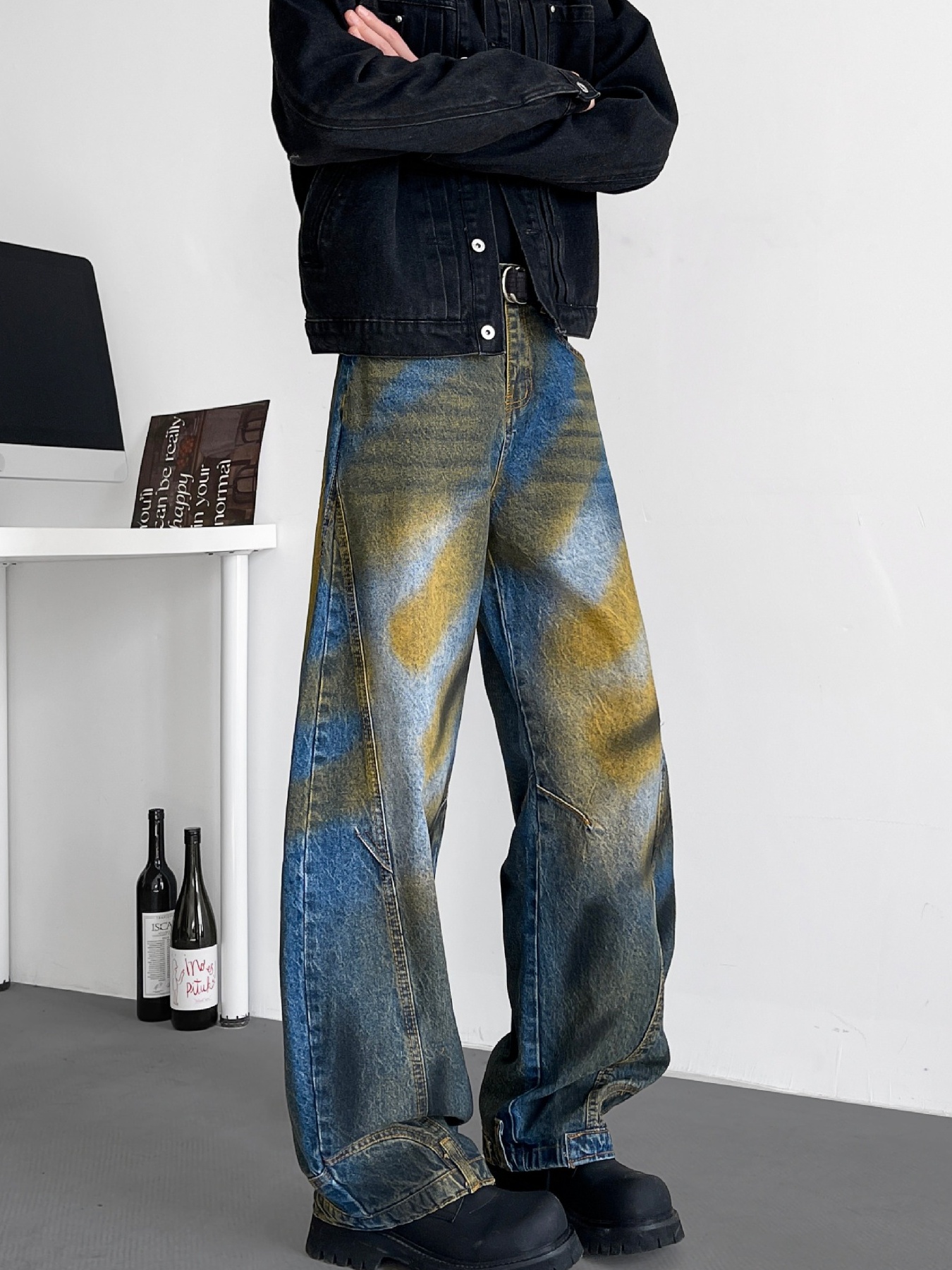 Men's Full Size Wash Wide Leg Jeans Plus Size