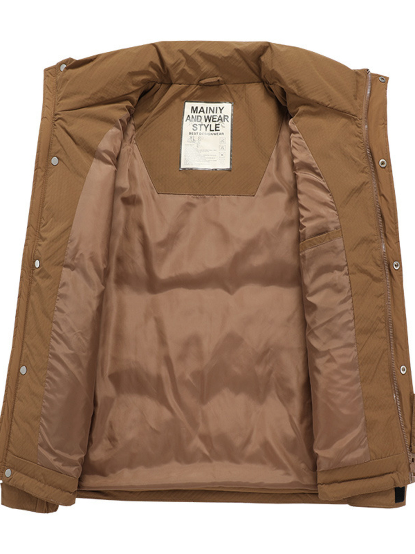 Men's Plus Size Stand Collar Puffer Jacket with Side Zipper Pockets