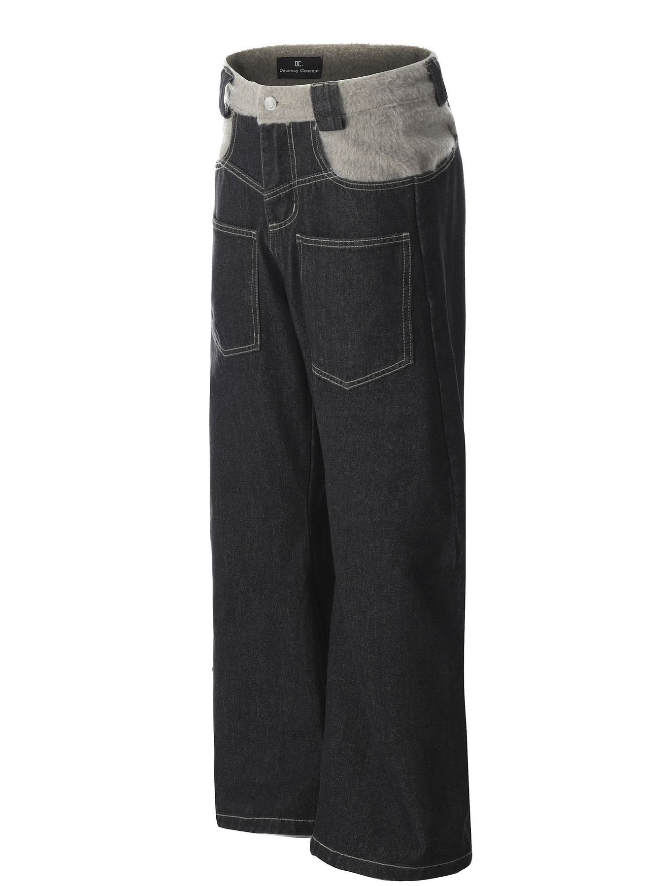 Men's Two-Tone Wide Leg Jeans with Contrast Stitching
