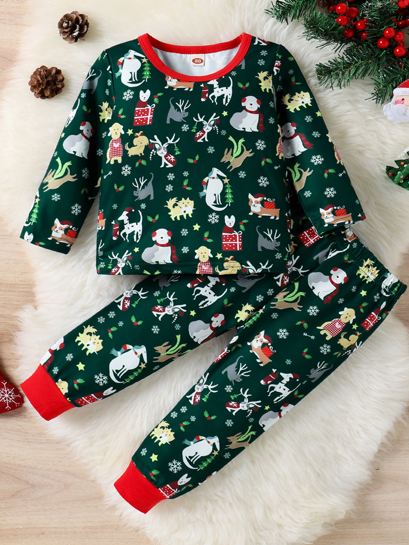 Children's Christmas Print Top and Pants Set