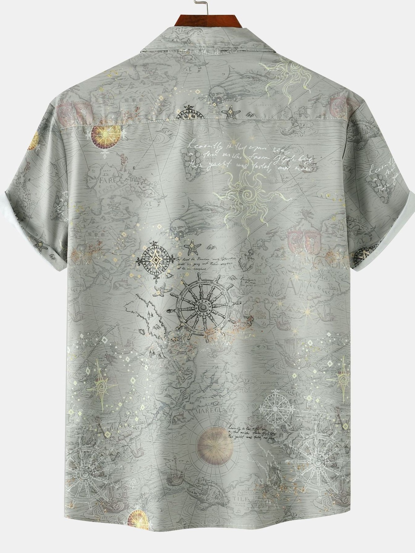Men's Vintage Map Print Short Sleeve Button Down Shirt