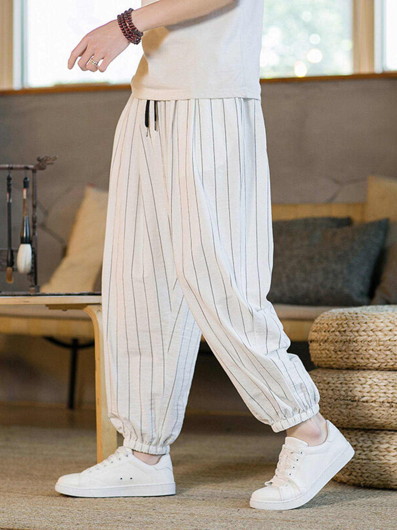 Men's Plus Size Striped Wide Leg Joggers