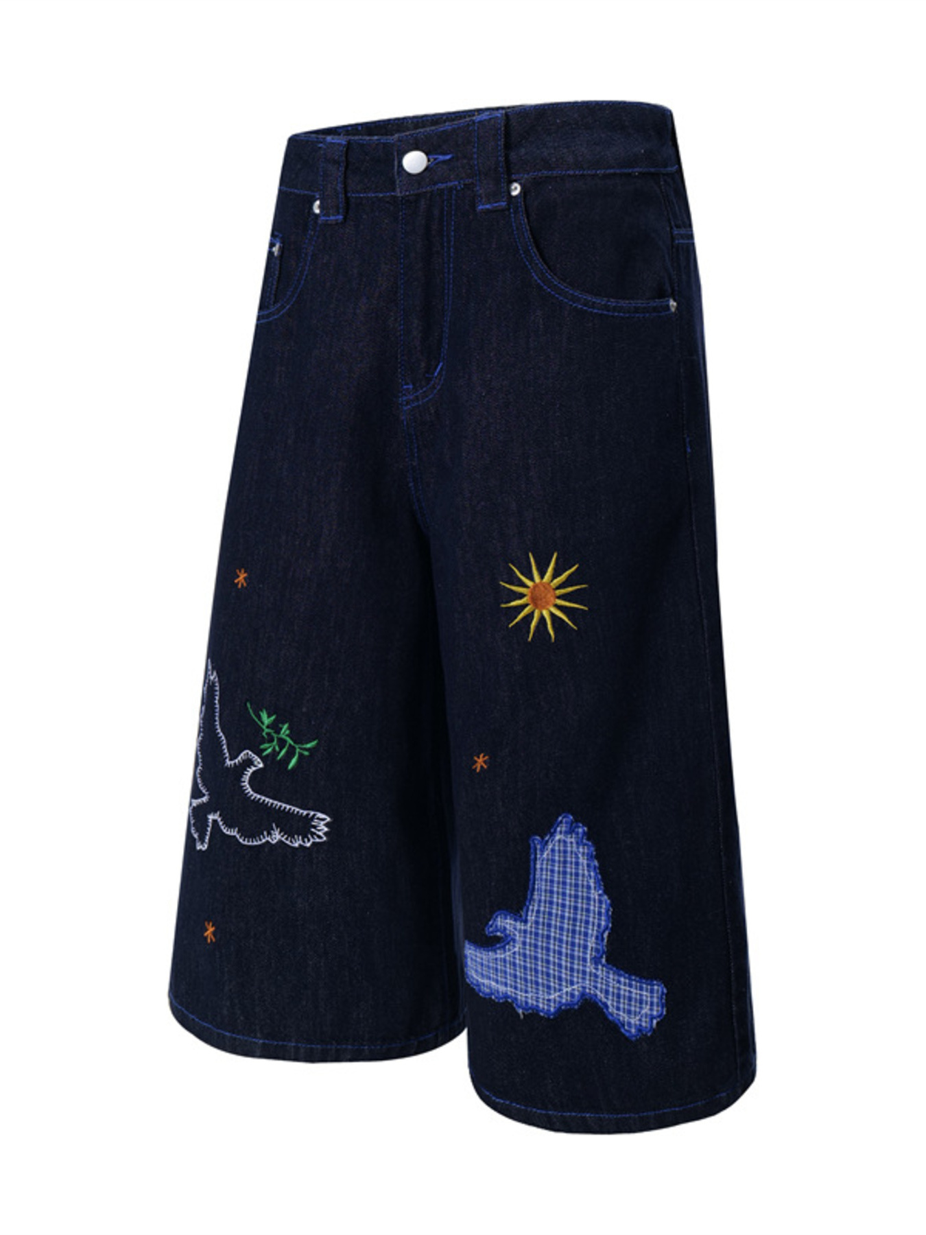 Men's Embroidered Wash Denim Shorts