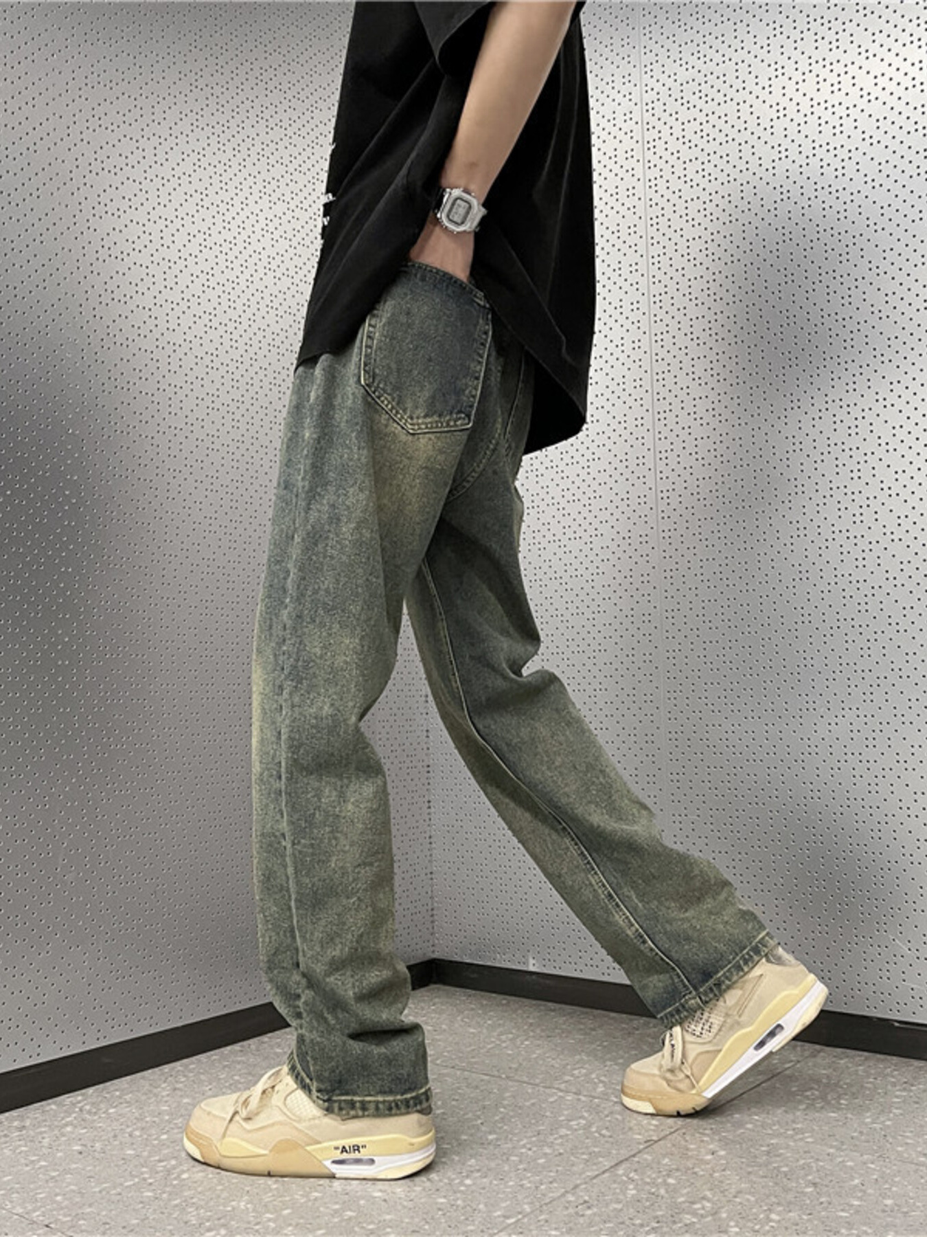 Men's Full Size Vintage Wash Wide Leg Jeans Plus Size