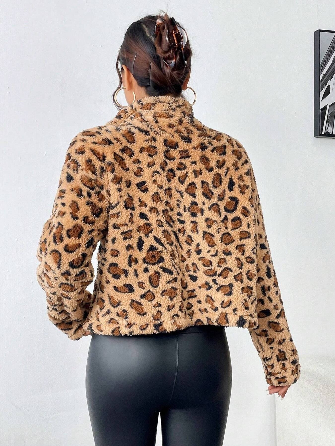 Leopard Fuzzy Zip-Up Jacket
