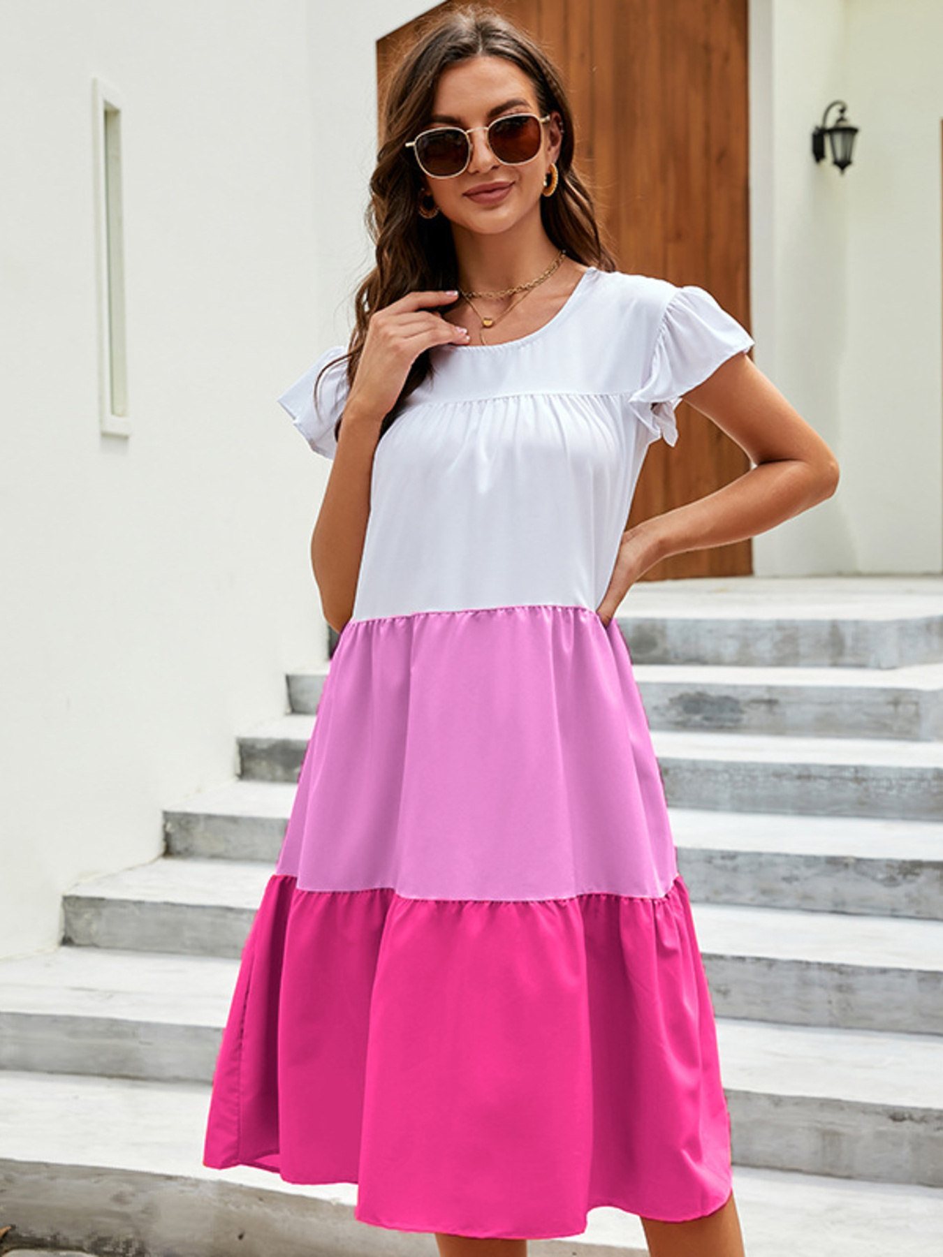 Full Size Color Block Tiered Ruffle Summer Dress Plus Size