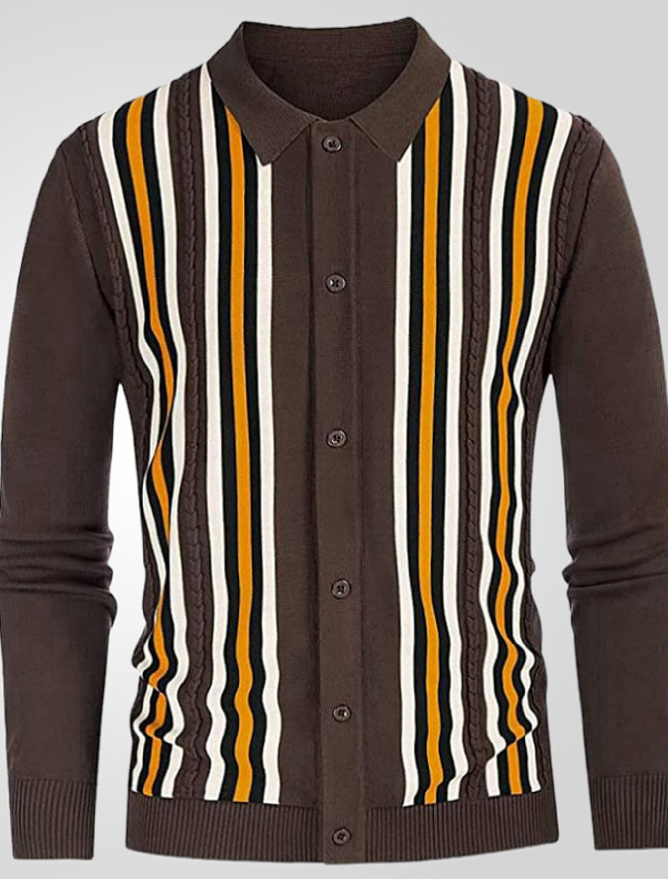 Men's Plus Size Striped Button Up Cardigan