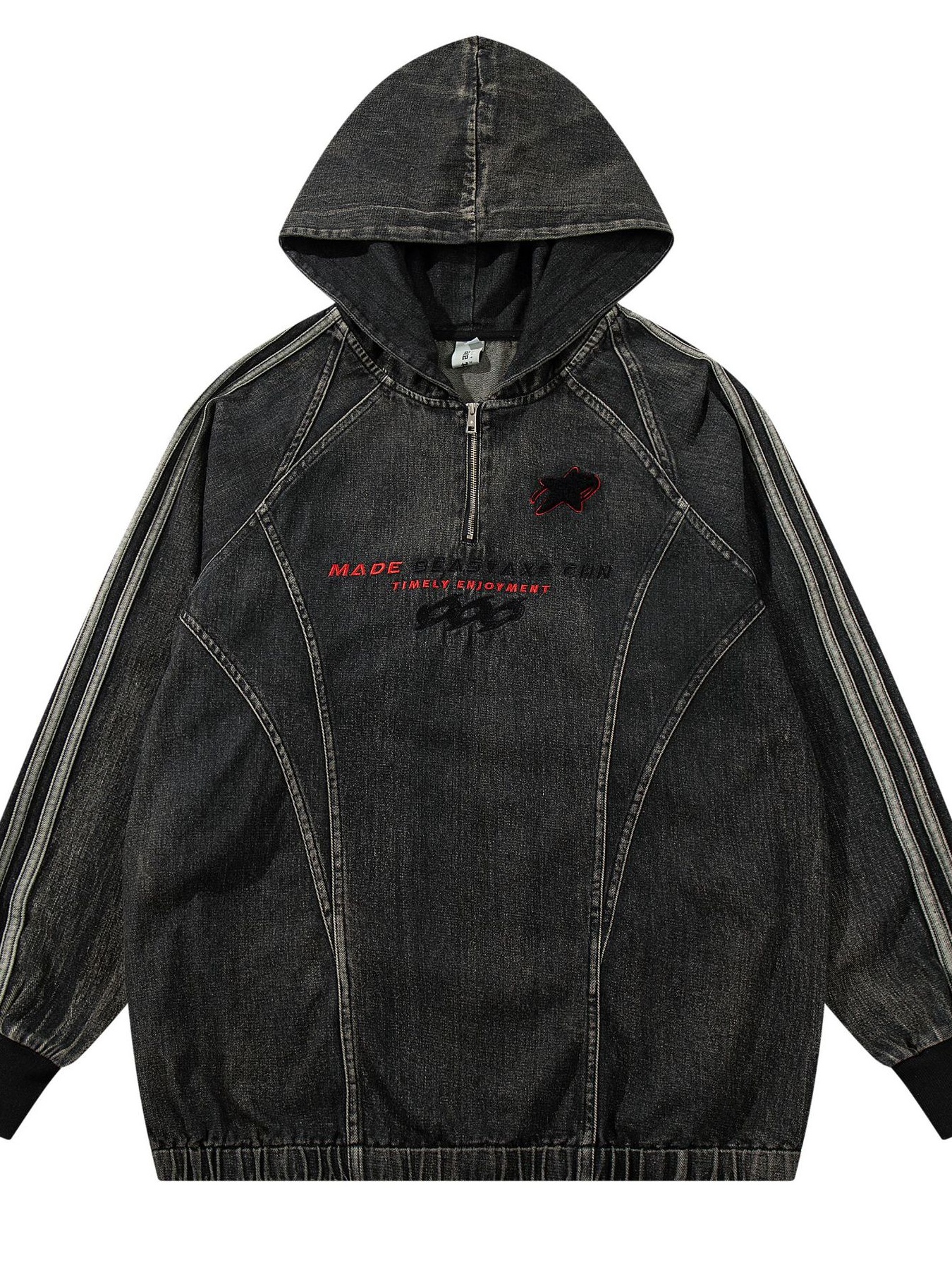 Men's Washed Long Sleeve Hoodie with Side Stripes