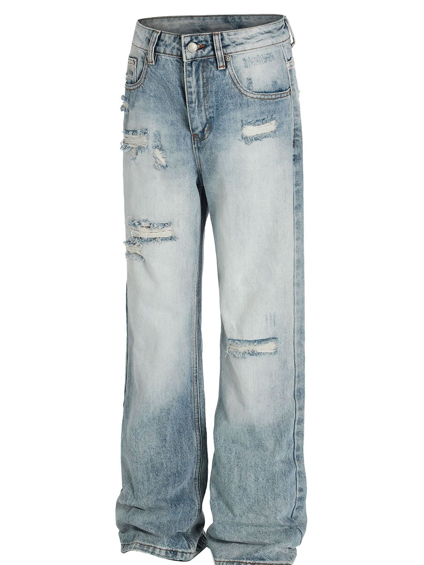 Men's Vintage Washed Distressed Wide-Leg Jeans