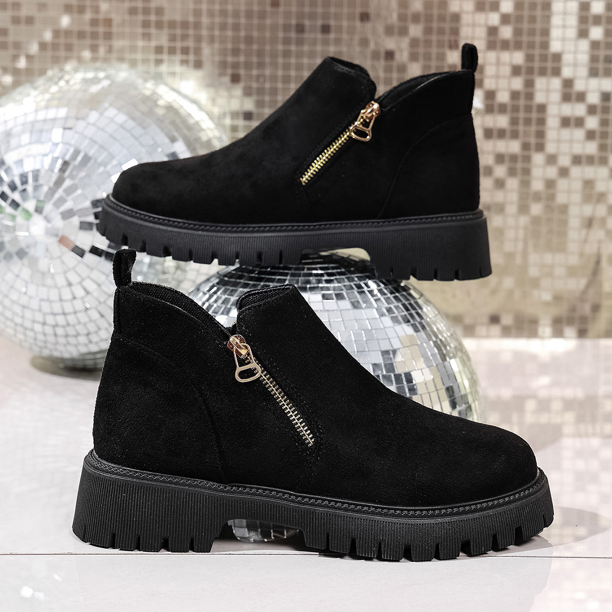 Round Toe Side Zip Ankle Boots
