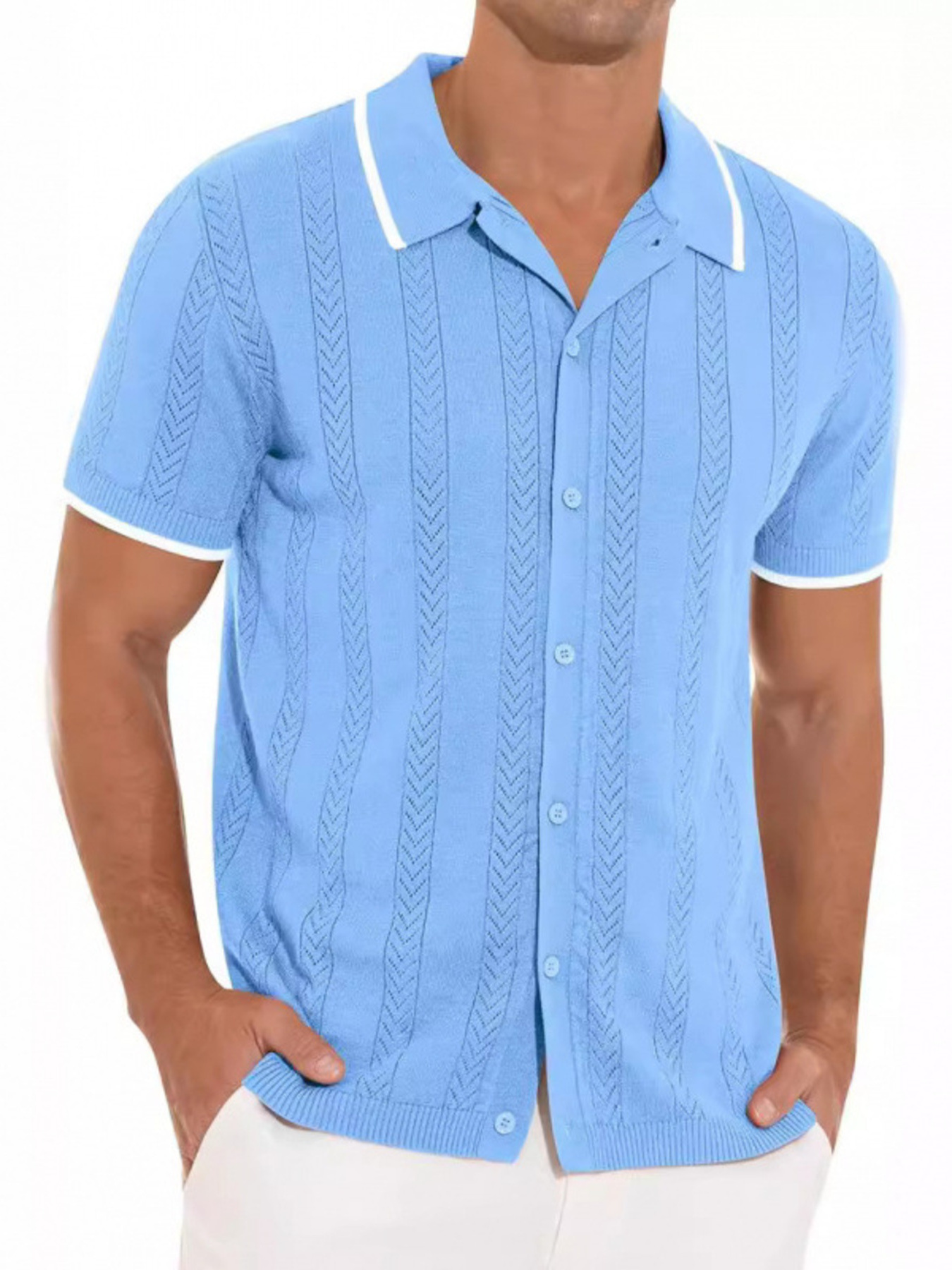 Men's Full Size Button Down Contrast Trim Shirt Plus Size