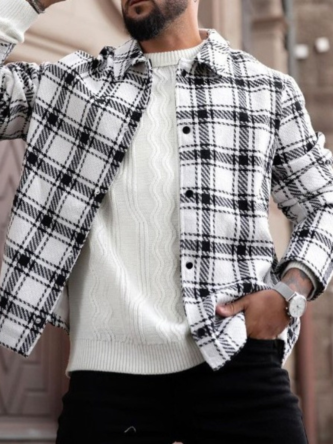 Men's Plus Size Plaid Button Up Long Sleeve Shirt