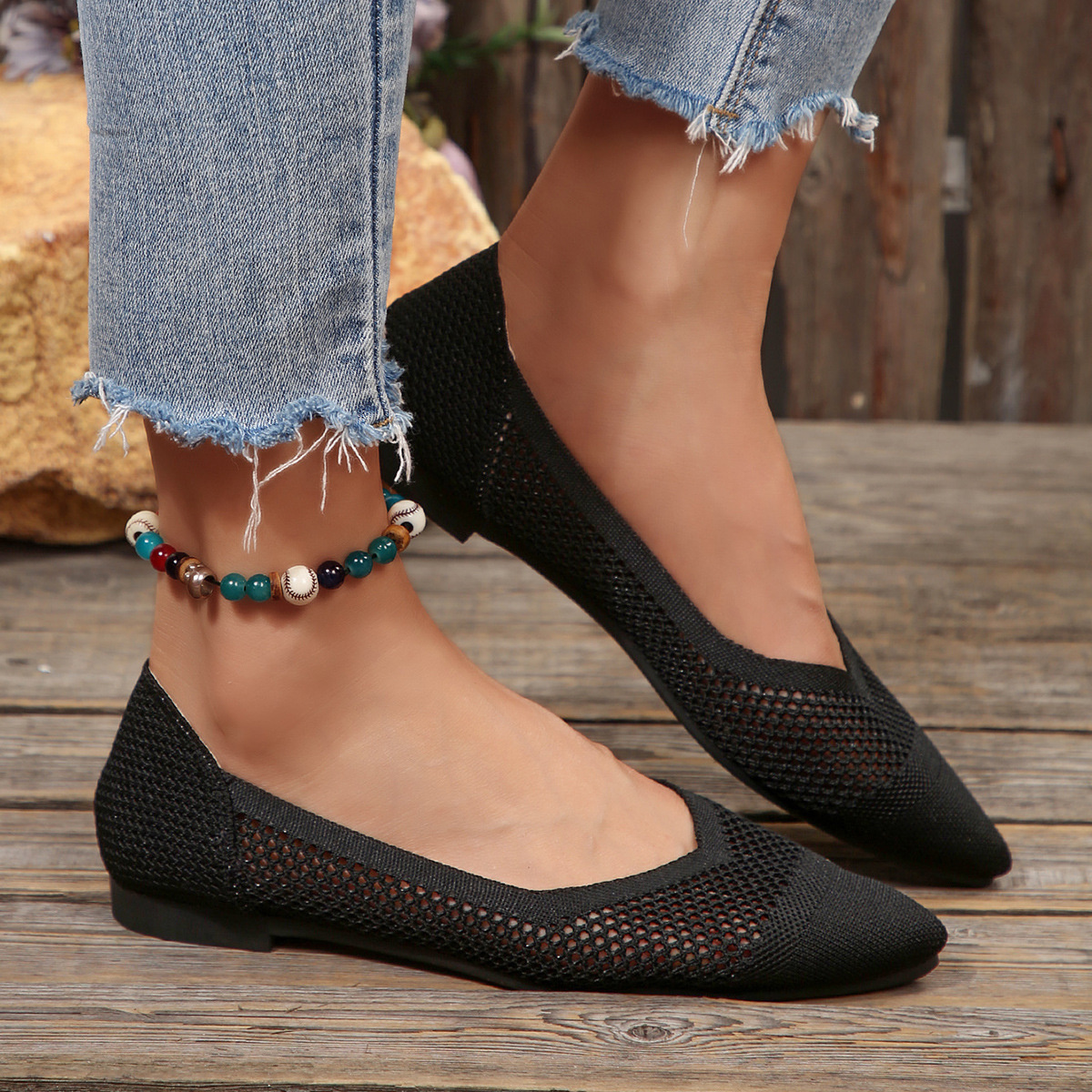 Mesh Point Toe Flat Slip-Ons