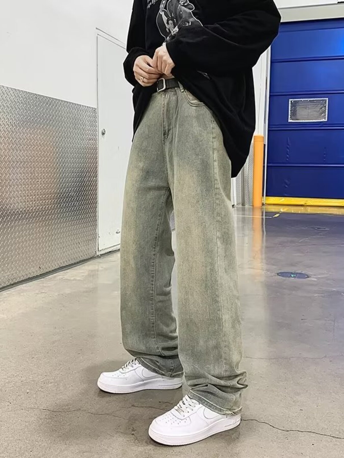 Men's Full Size Washed Wide Leg Jeans Plus Size