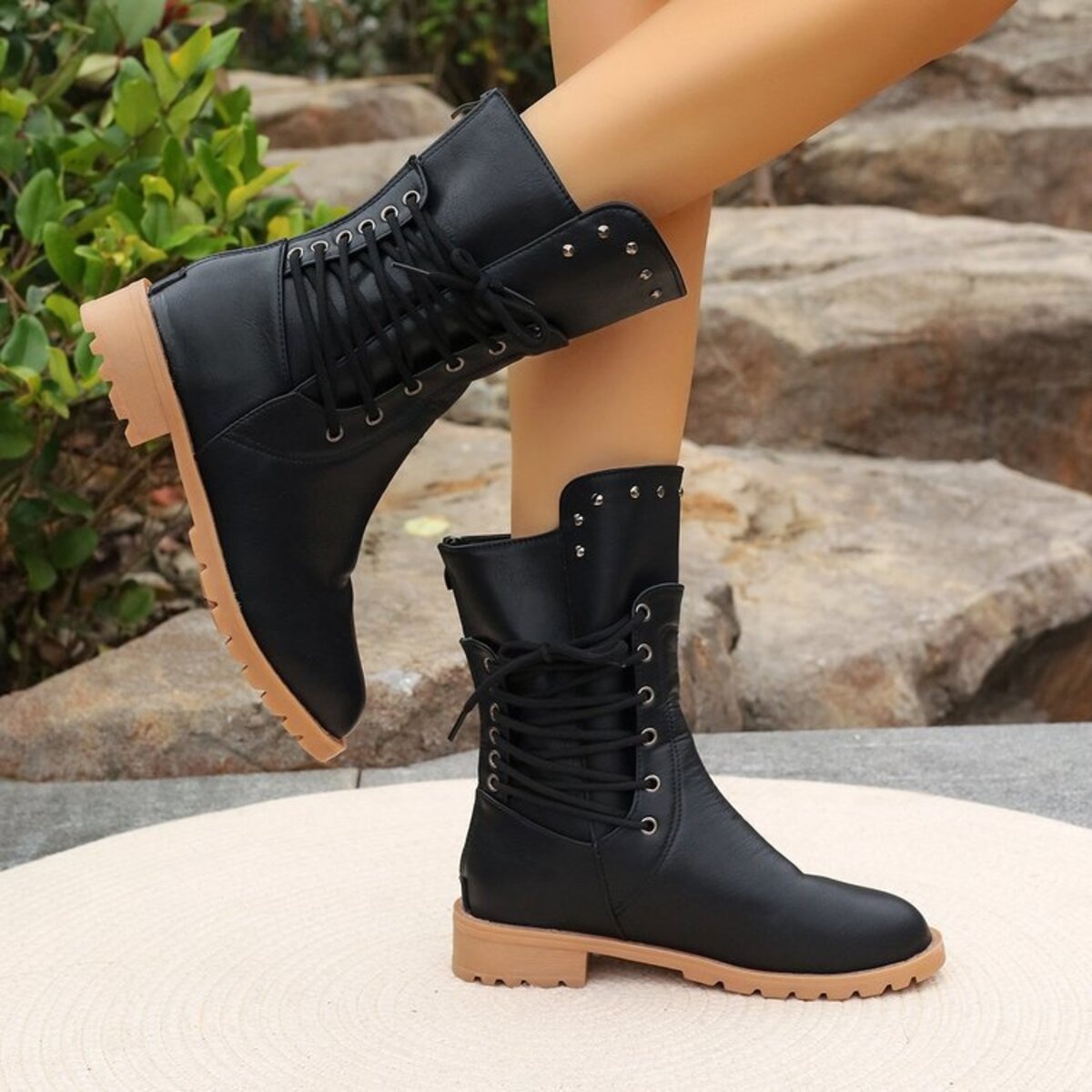 Studded Lace-Up Boots