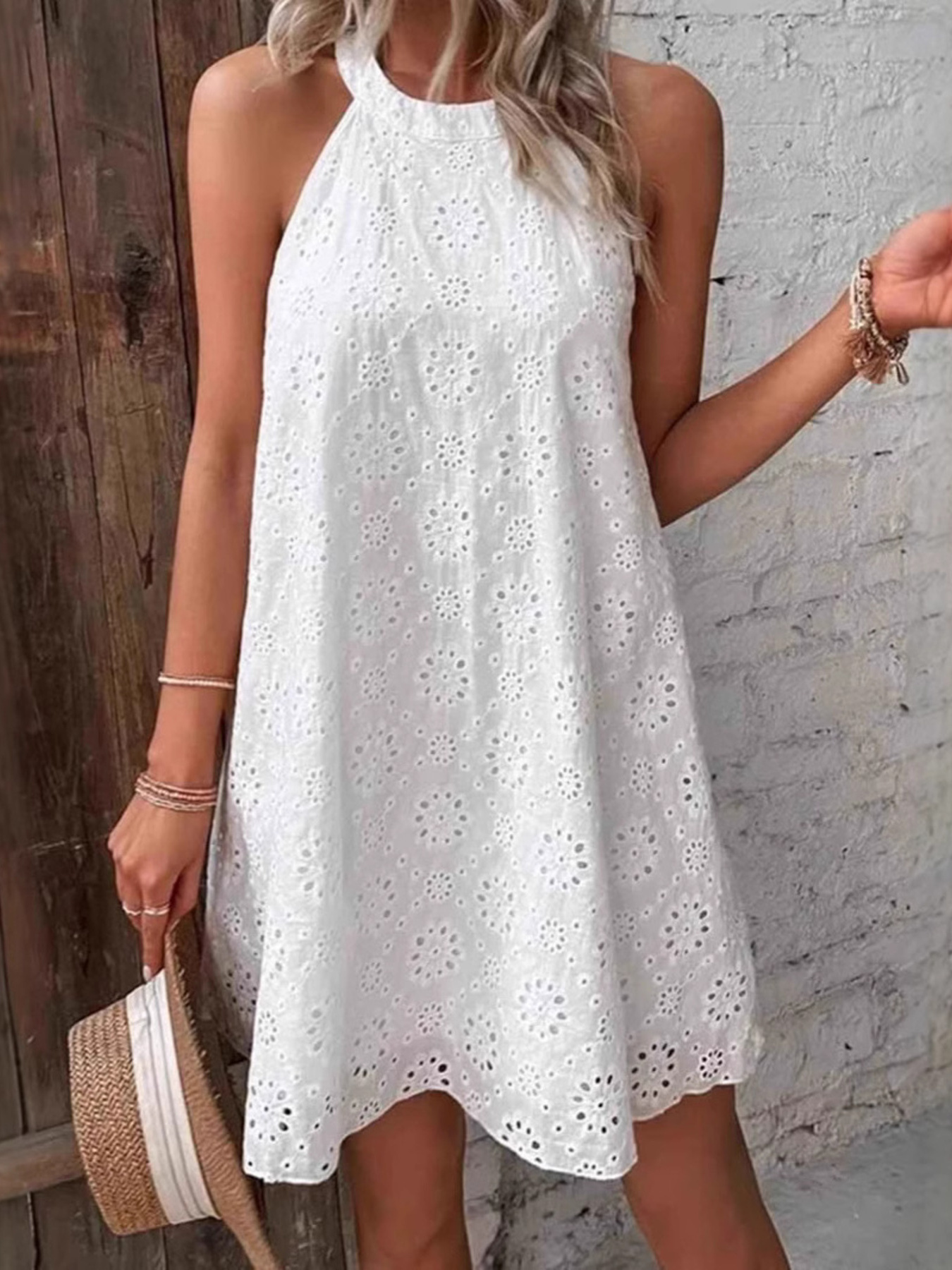 Eyelet Sleeveless Mini Dress