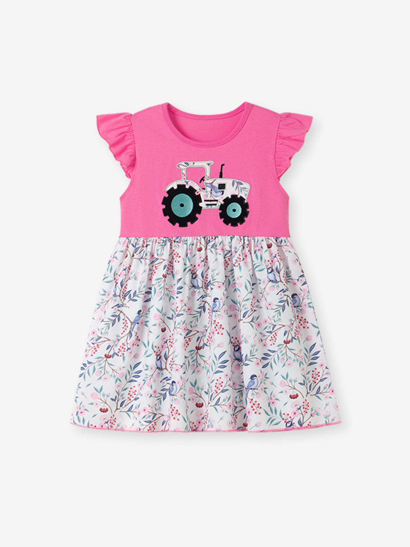 Children's Tractor Graphic Ruffle Sleeve Dress