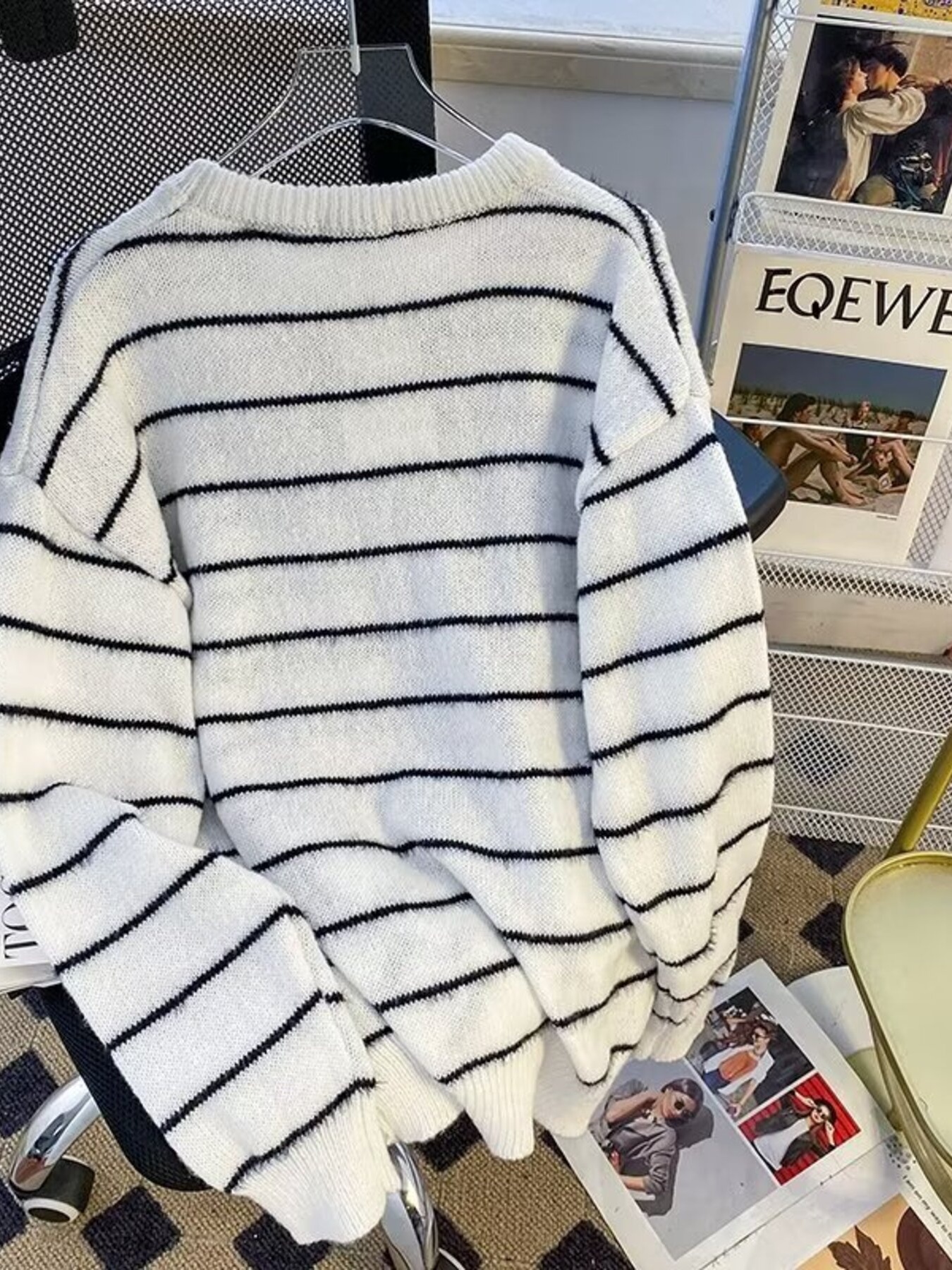 Men's Striped Knit Long Sleeve Sweater