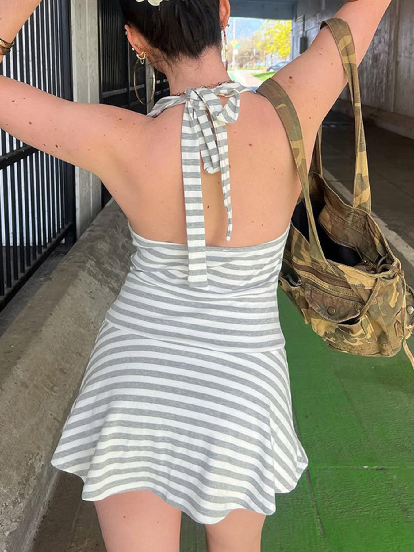 Striped Halter Neck Mini Dress