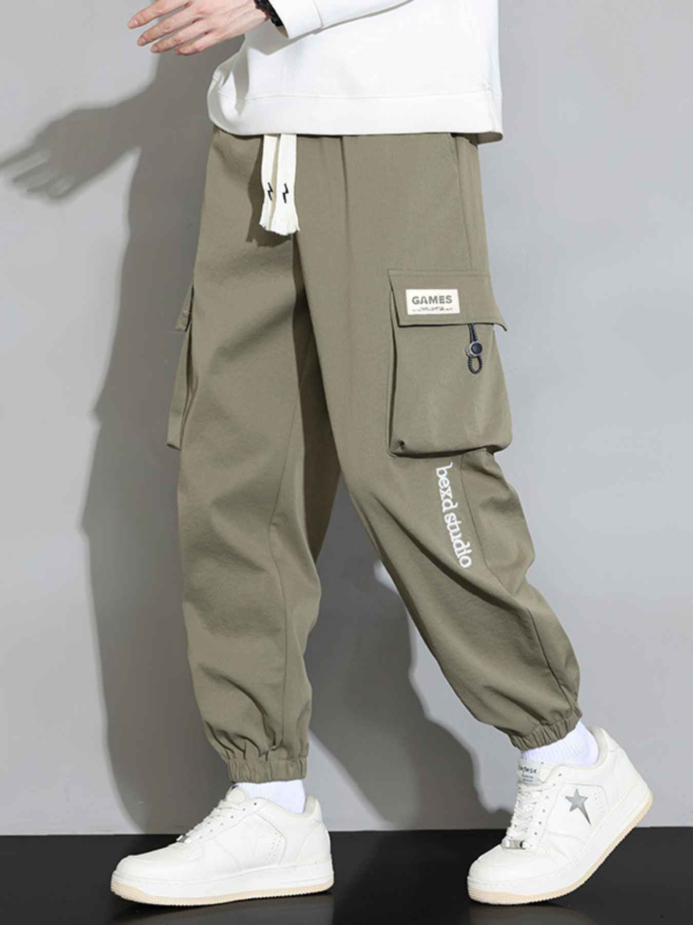 Men's Plus Size Casual Cargo Pants with Drawstring