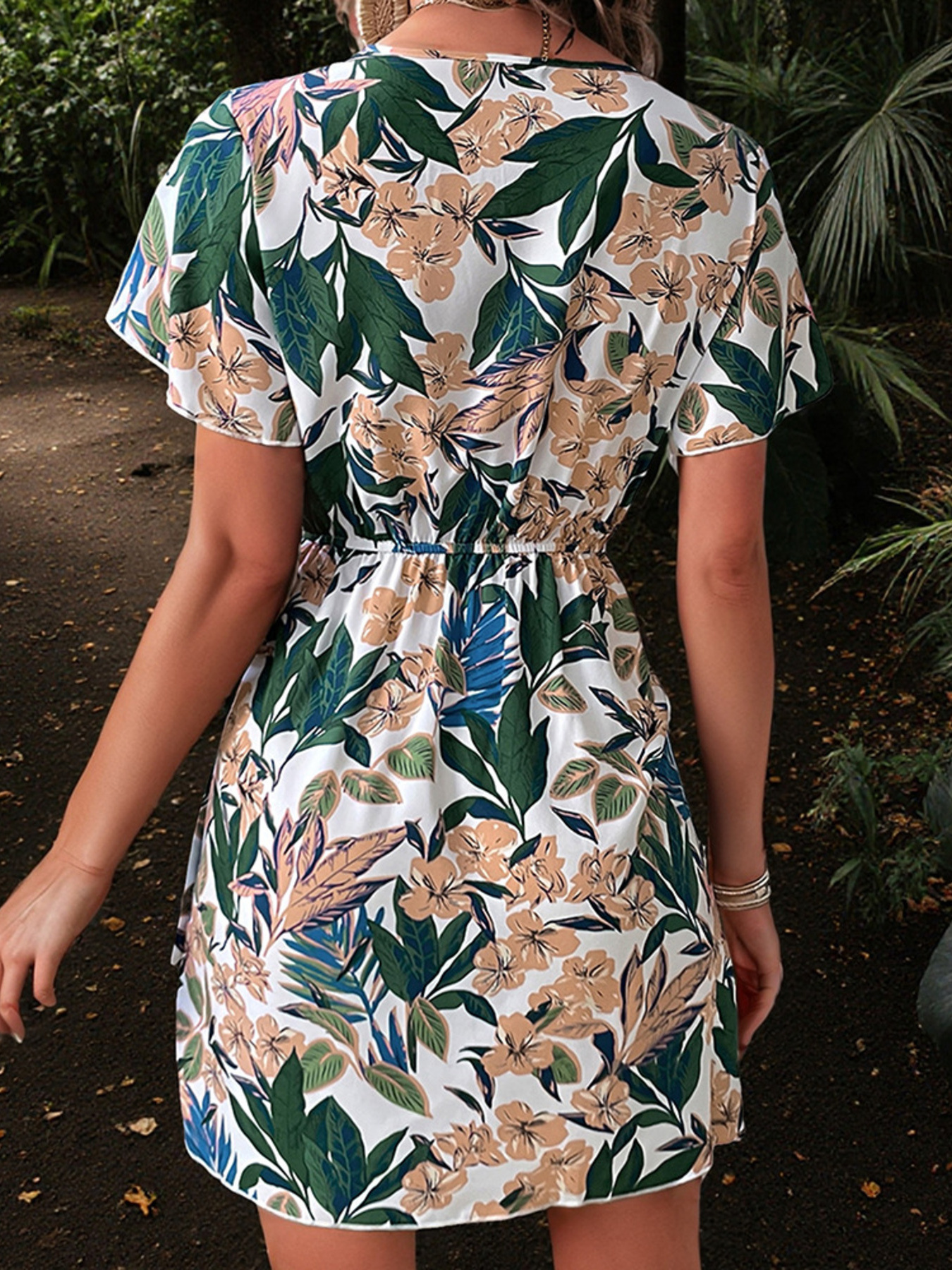 Printed Surplice Short Sleeve Dress