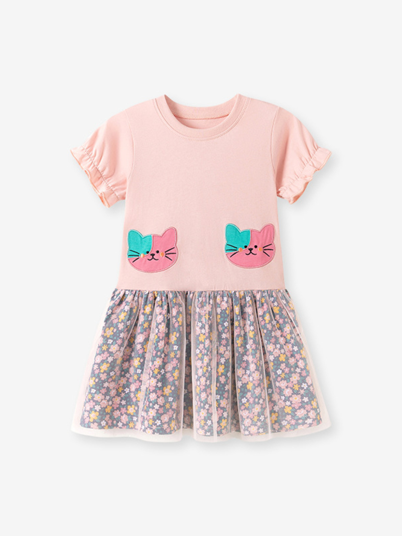 Children's Cat Embroidered Floral Tulle Dress 2