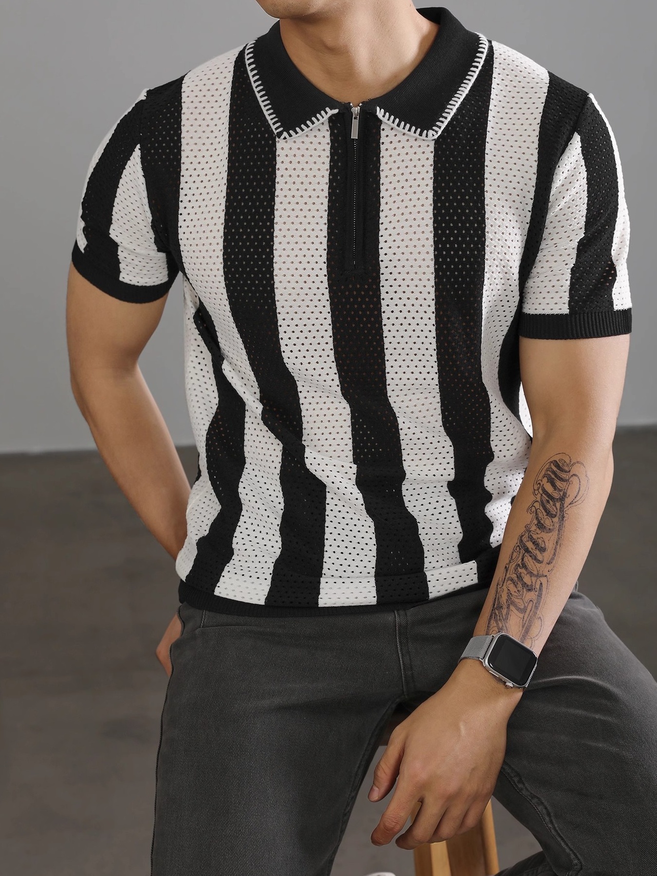 Men's Full Size Two-Tone Short Sleeve Polo Plus Size