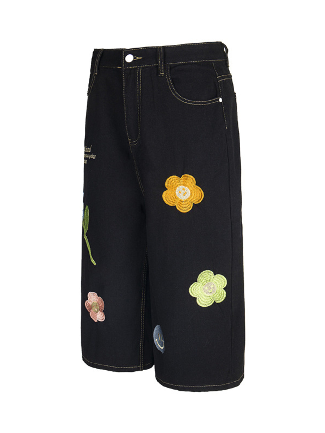 Men's Floral Embroidered Wide Leg Denim Shorts