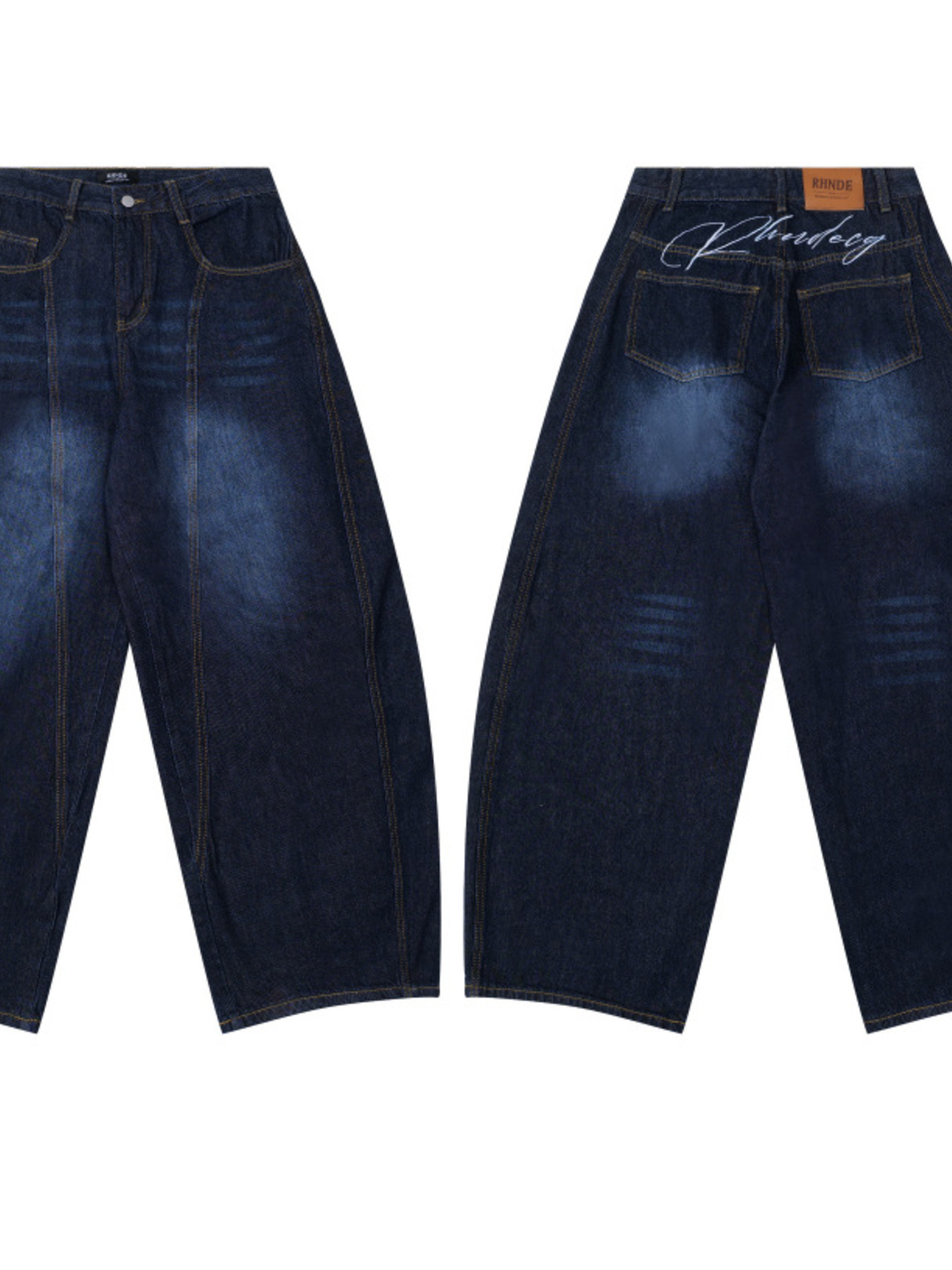 Men's Wide Leg Wash Denim Jeans with Signature Detail