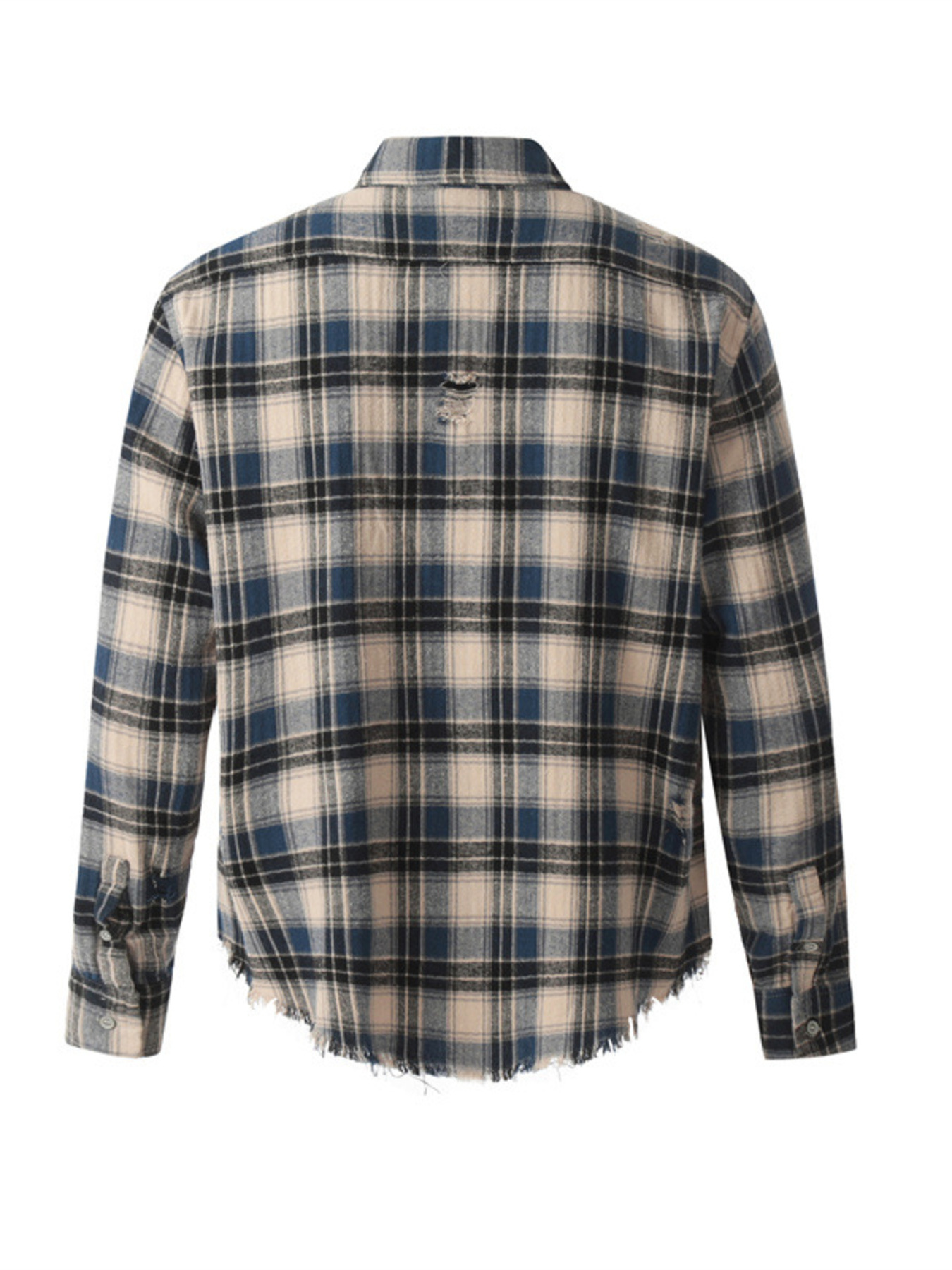 Men's Plaid Long Sleeve Shirt with Raw Hem