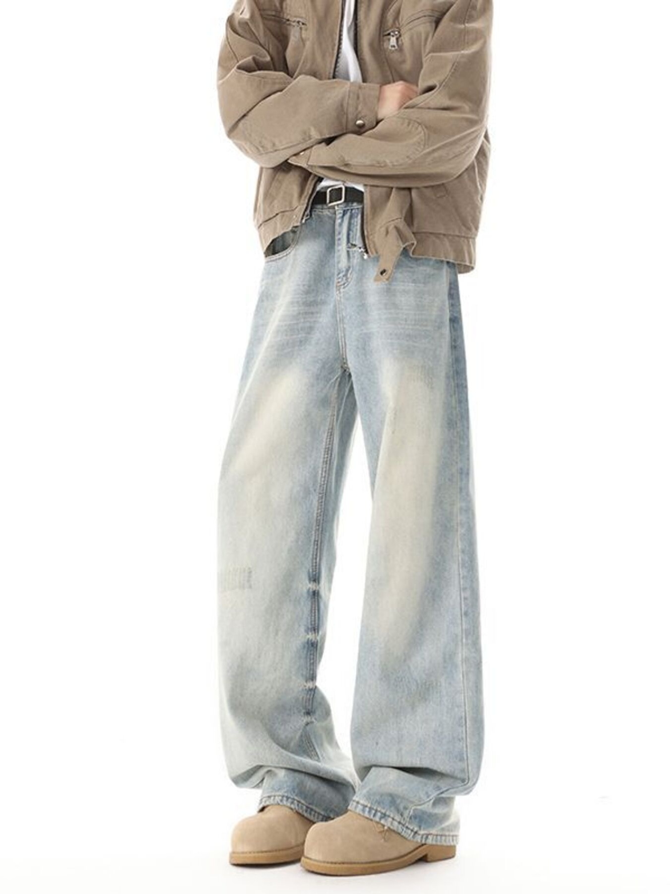 Men's High Waisted Washed Wide Leg Jeans