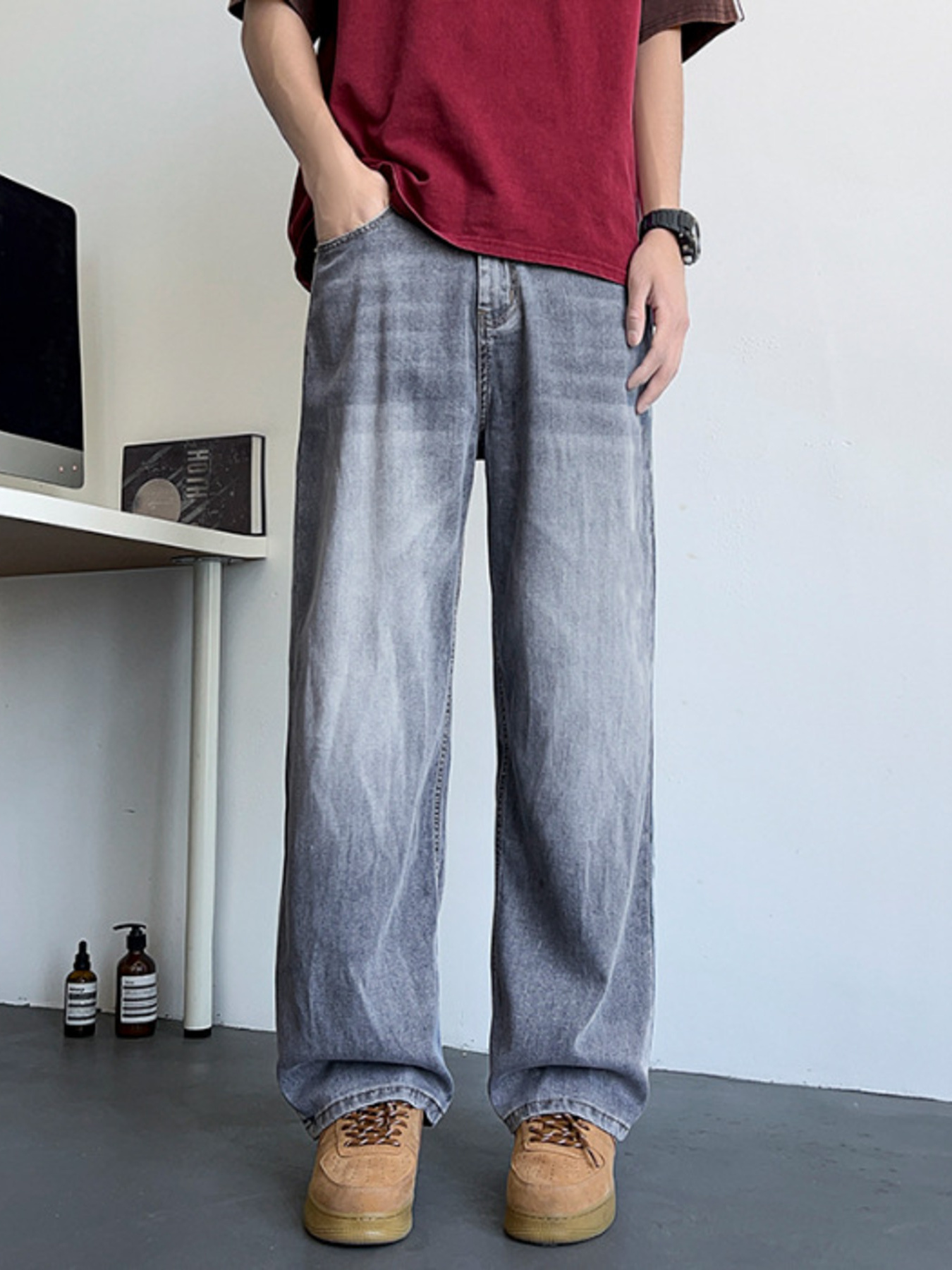 Men's Plus Size Vintage Wash Wide Leg Jeans