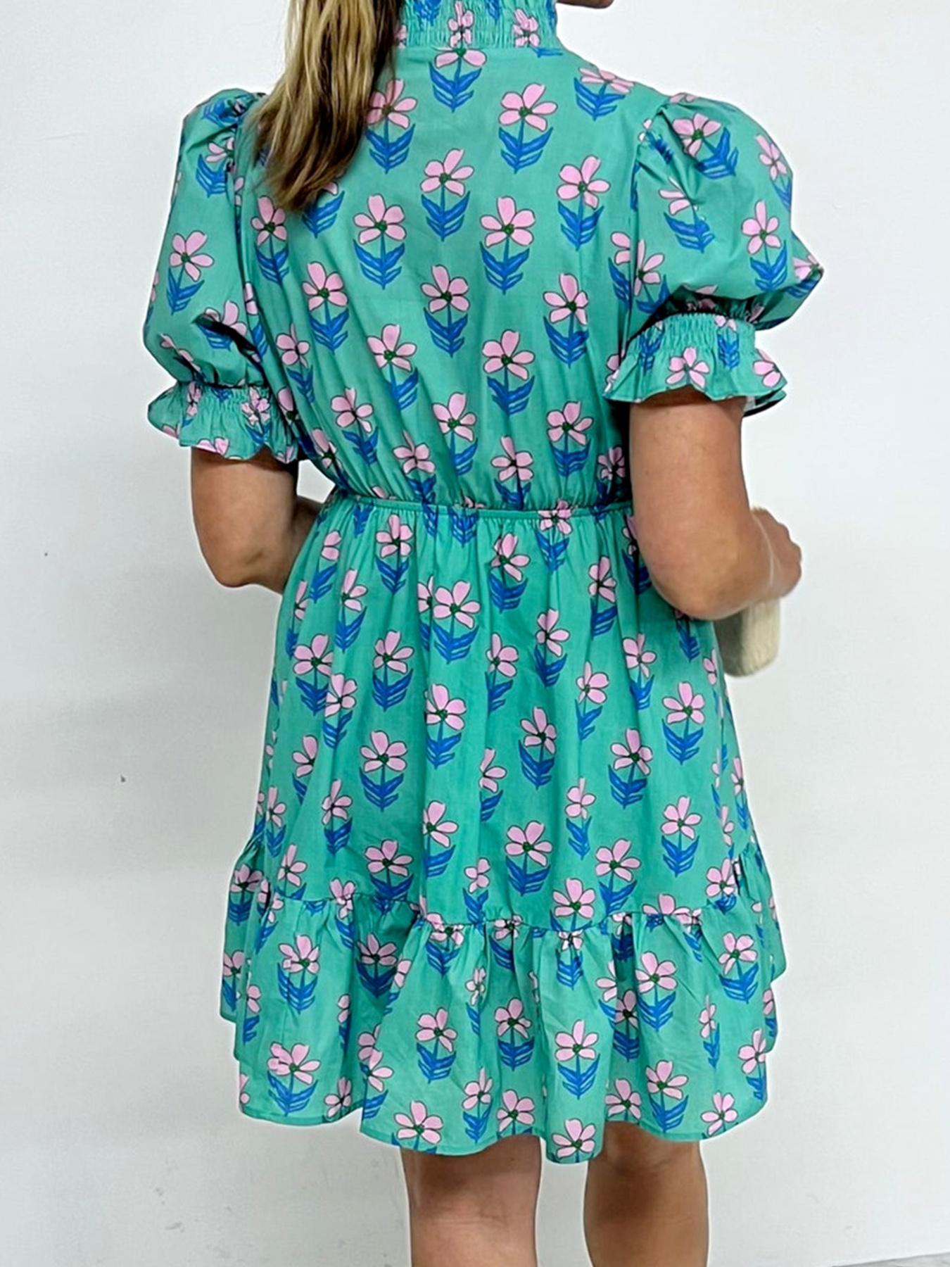 Floral Print Puff Sleeve Shirt Dress